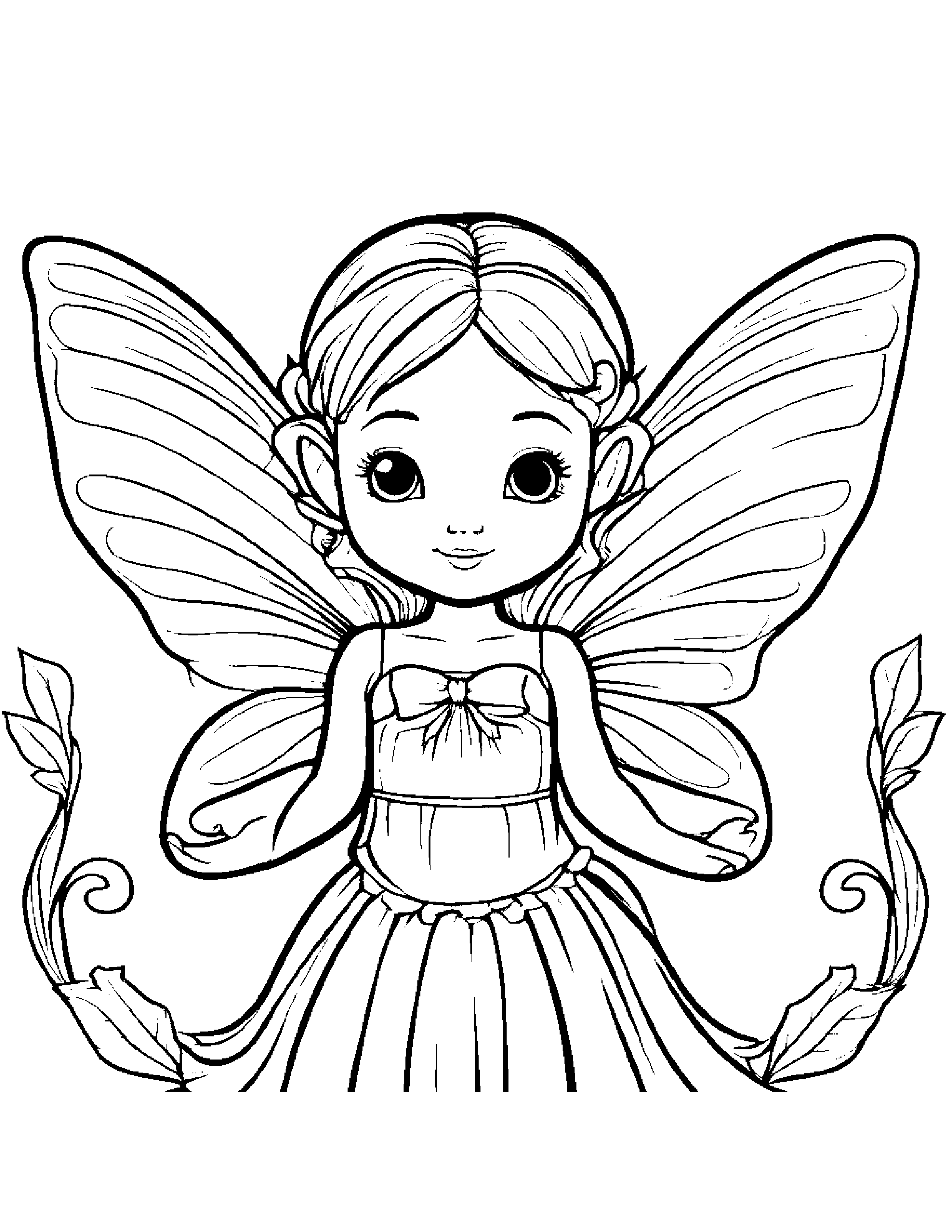 Tiny Fairy With A Bow #2 Coloring Page (Free Printable PDF)