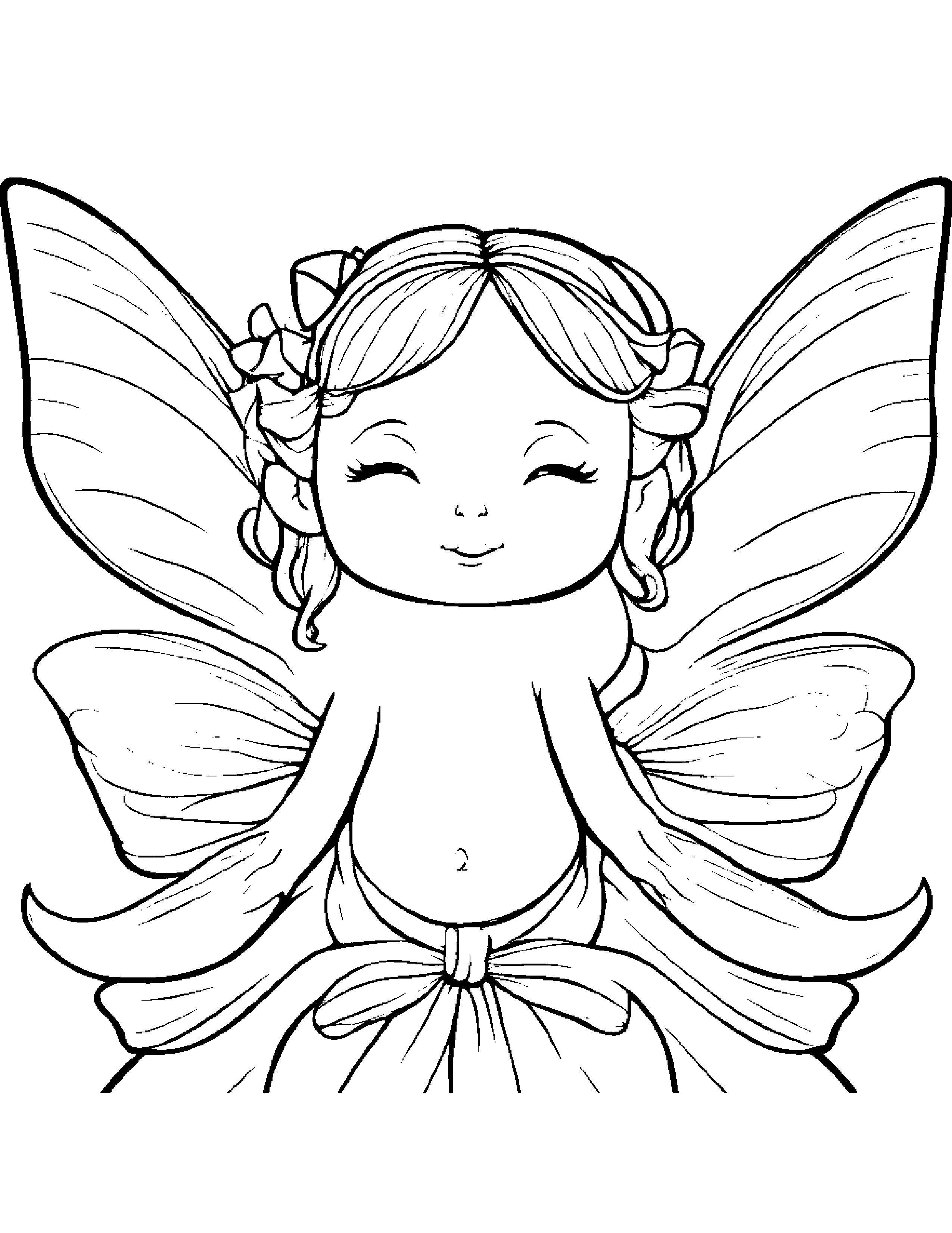 Tiny Fairy With A Bow Coloring Page (Free Printable PDF)