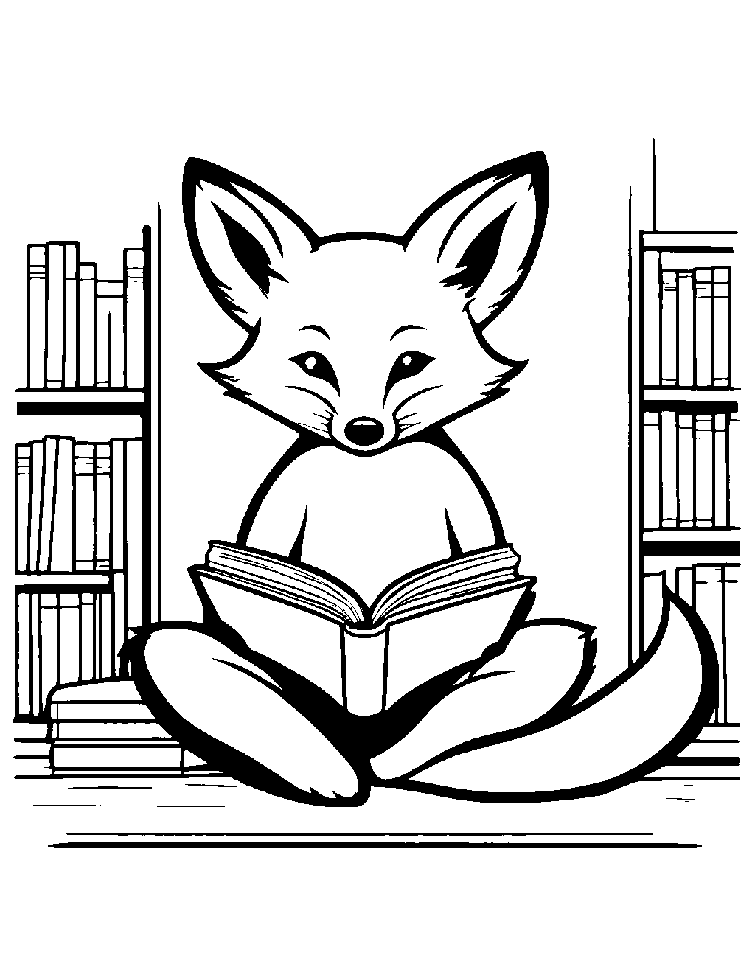 Fox Reading A Book #2 Coloring Page (Free Printable PDF)
