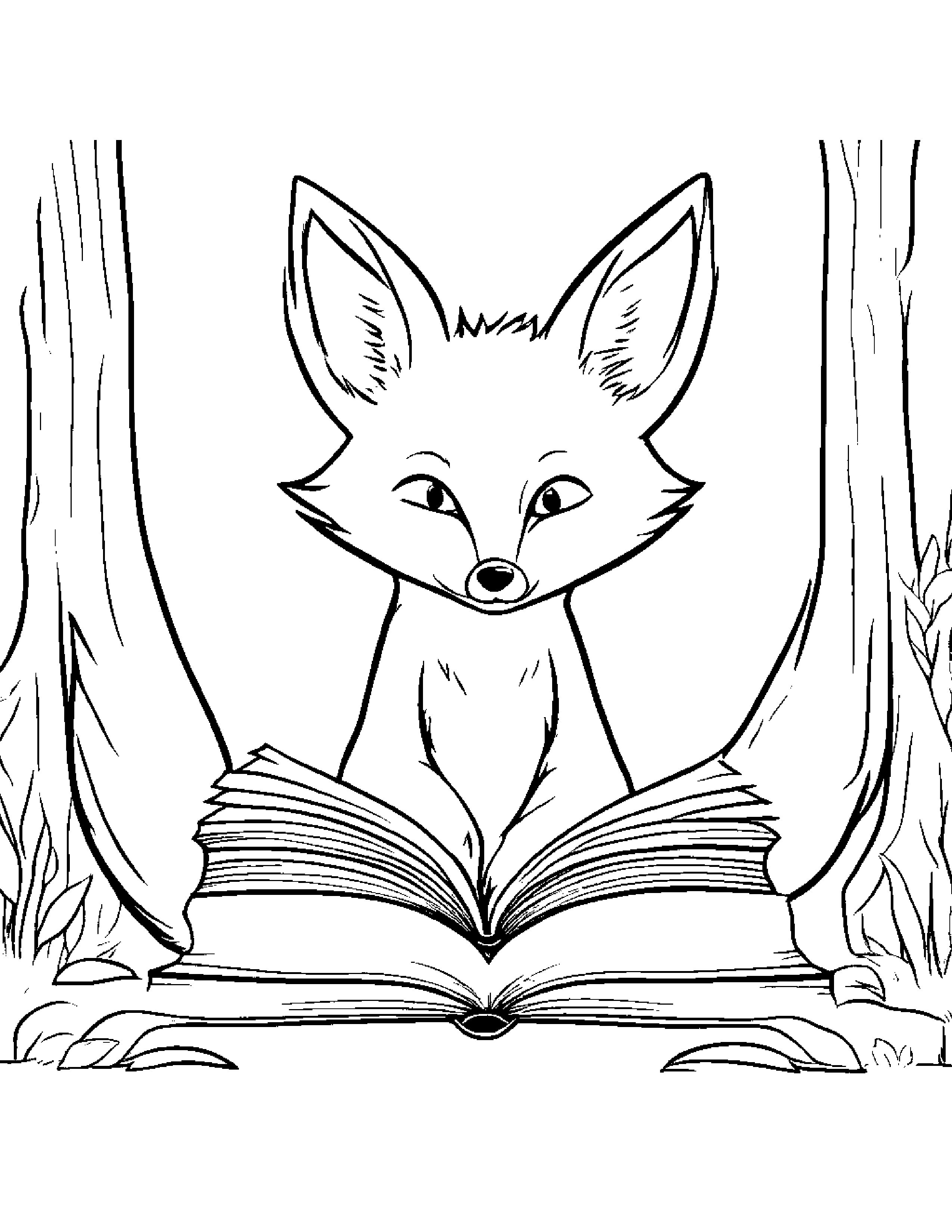 Fox Reading A Book Coloring Page (Free Printable PDF)