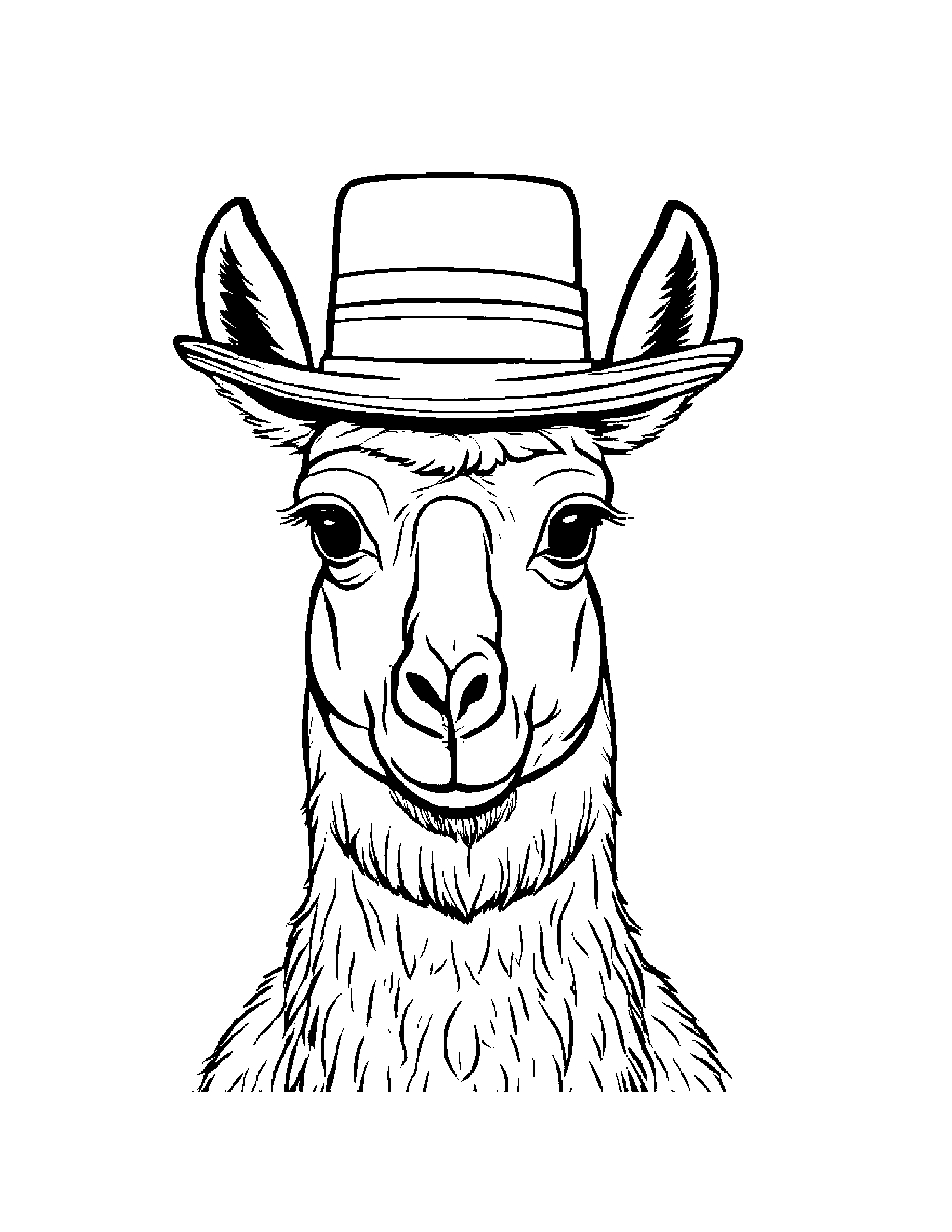 Gentle Llama Wearing A Hat #2 Coloring Page (Free Printable PDF)