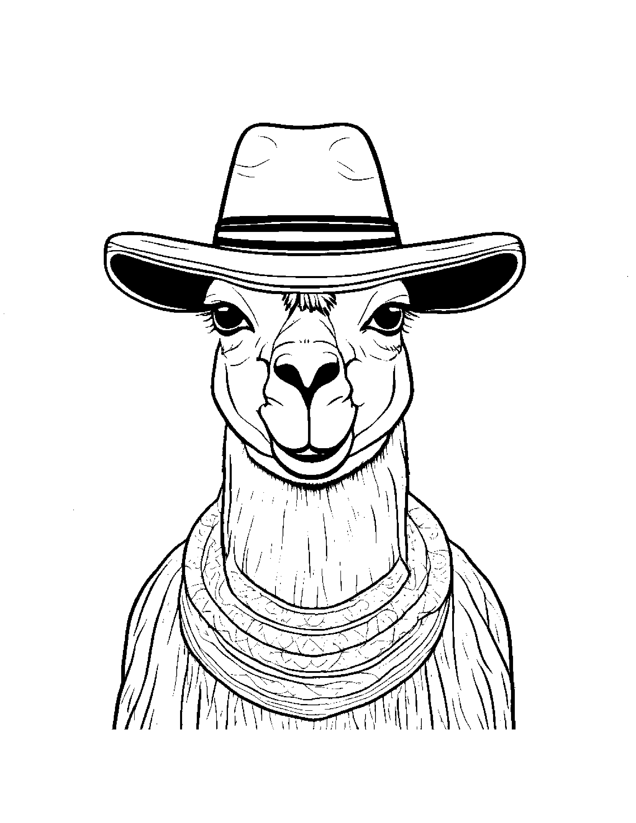 Gentle Llama Wearing A Hat Coloring Page (Free Printable PDF)