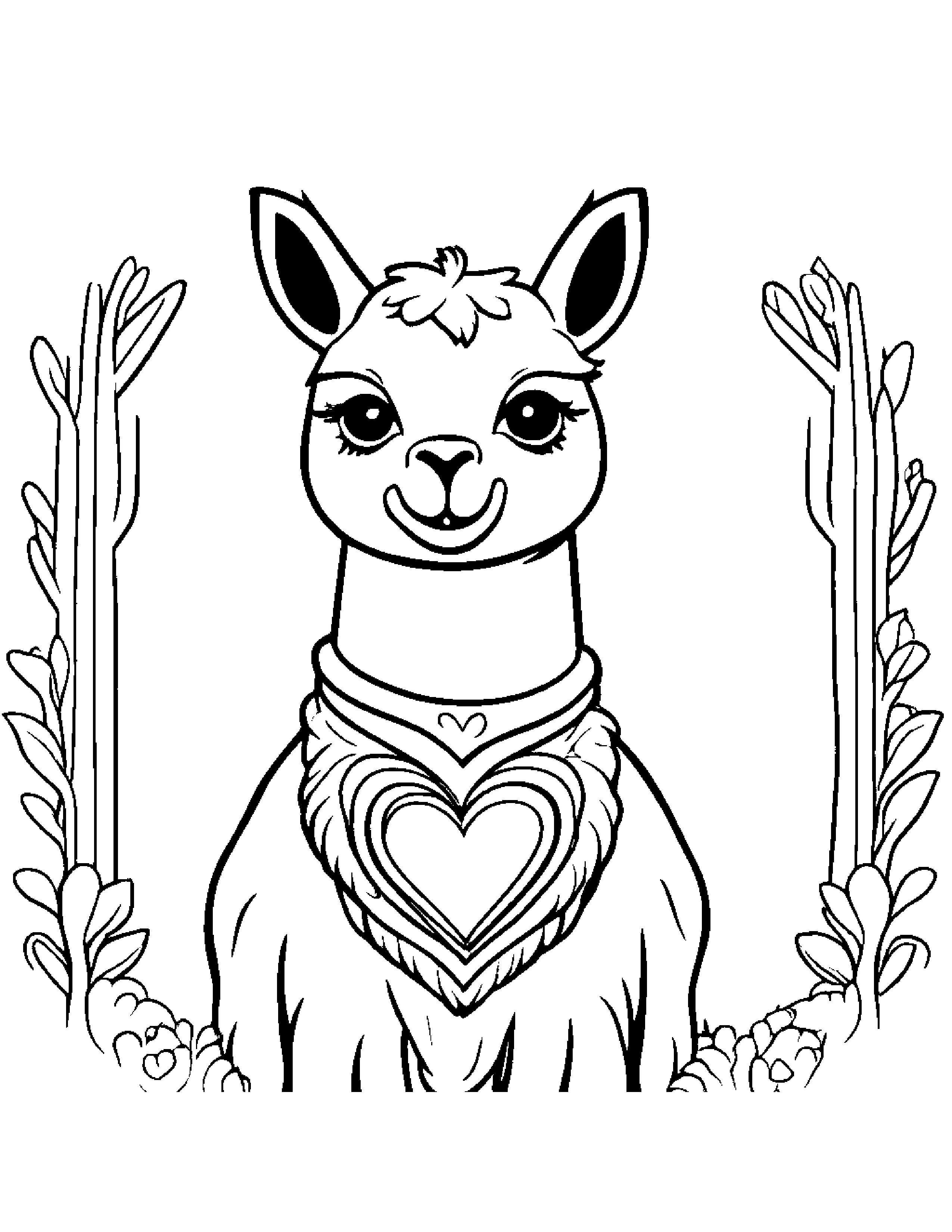 Smiling Llama Hugging A Heart #2 Coloring Page (Free Printable PDF)