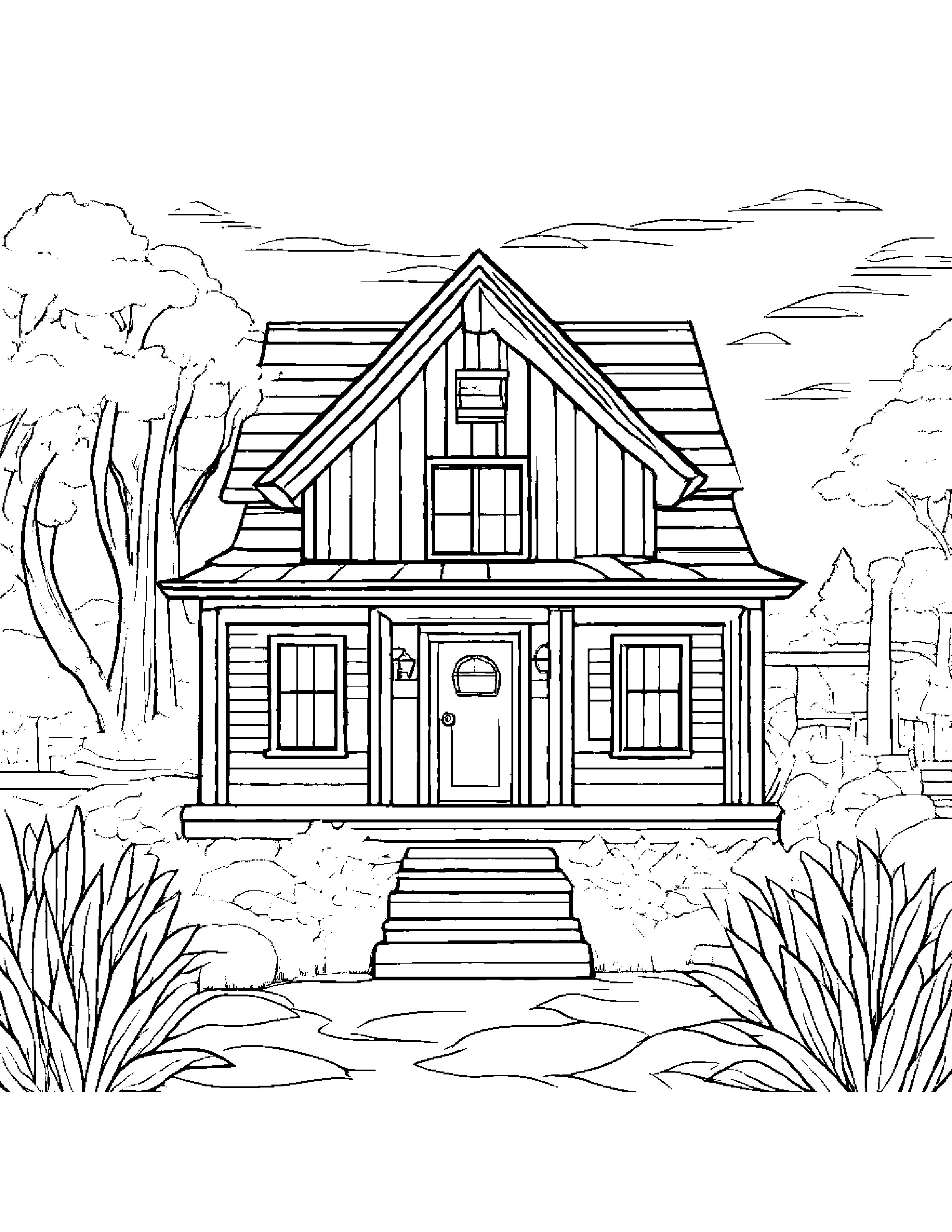 Cozy Cottage Wearing A Hat Coloring Page (Free Printable PDF)