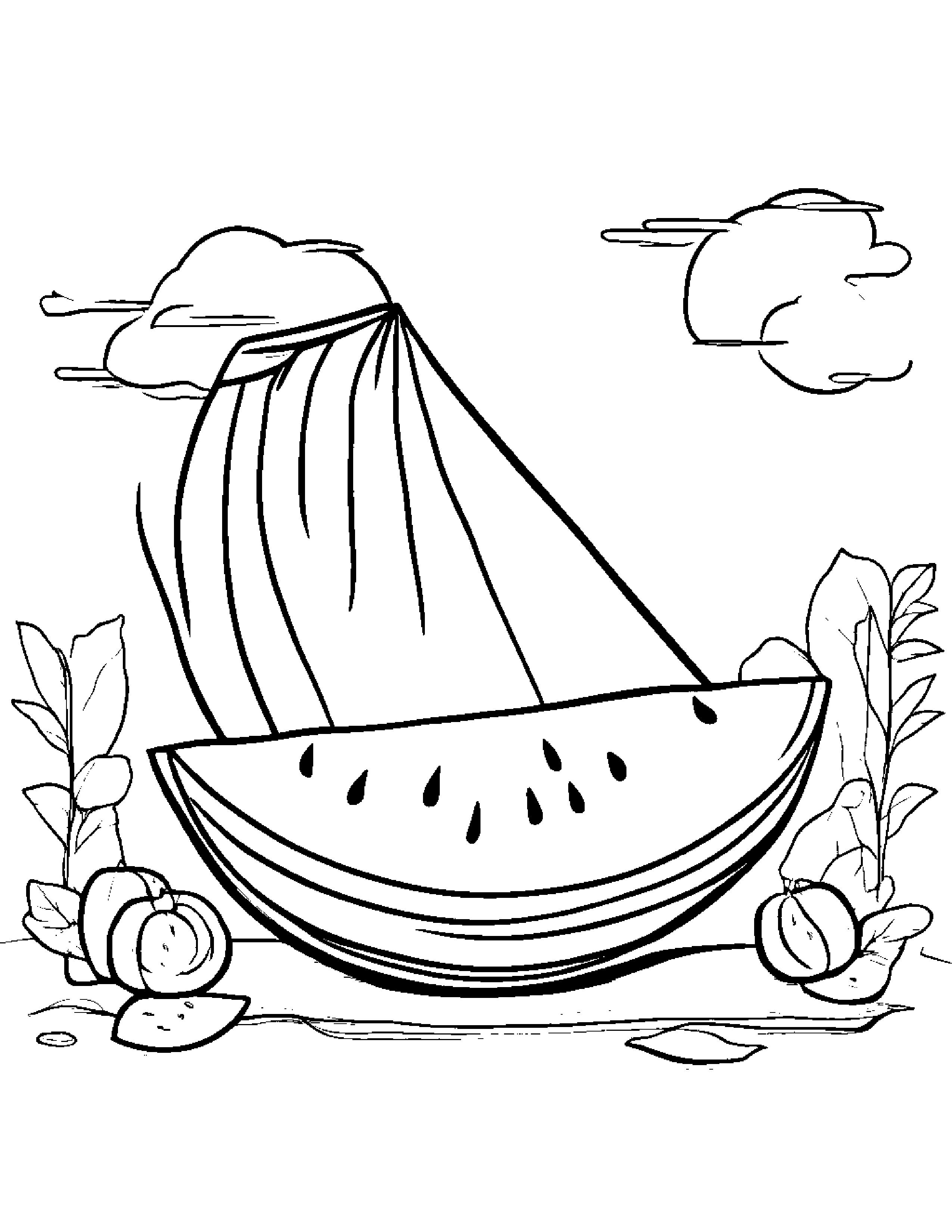 Gentle Watermelon Slice With Scarf Coloring Page (Free Printable PDF)
