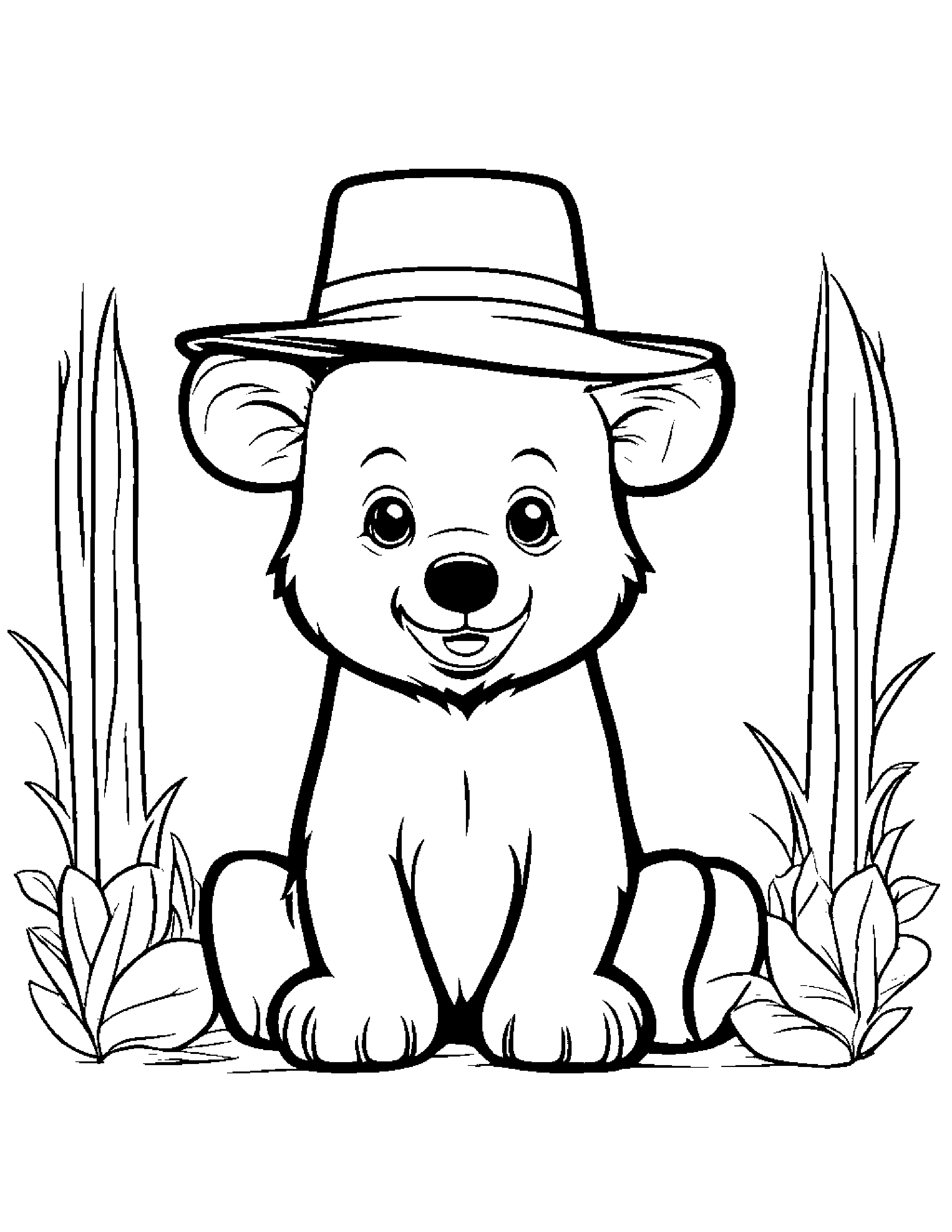 Little Bear Cub Wearing A Hat #2 Coloring Page (Free Printable PDF)