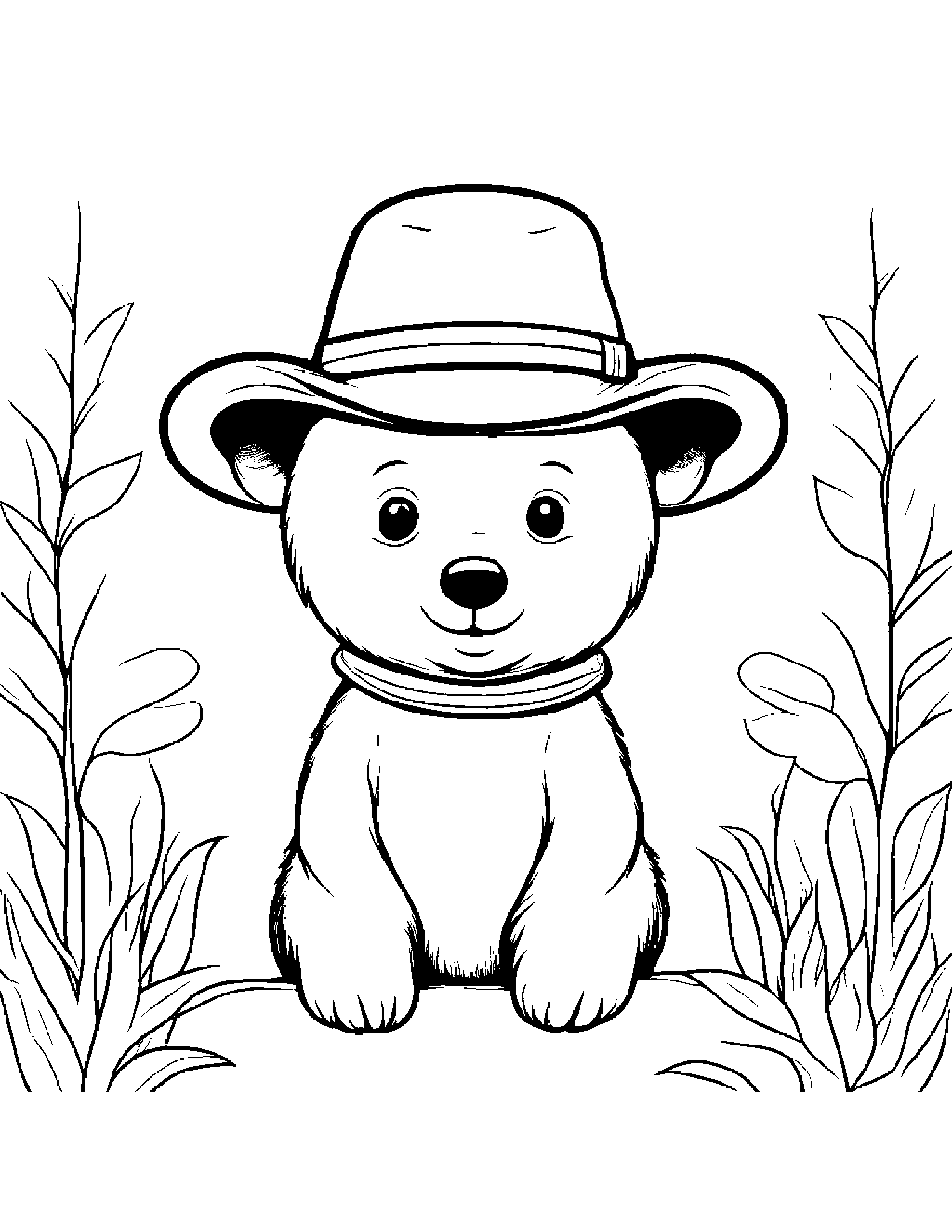 Little Bear Cub Wearing A Hat Coloring Page (Free Printable PDF)