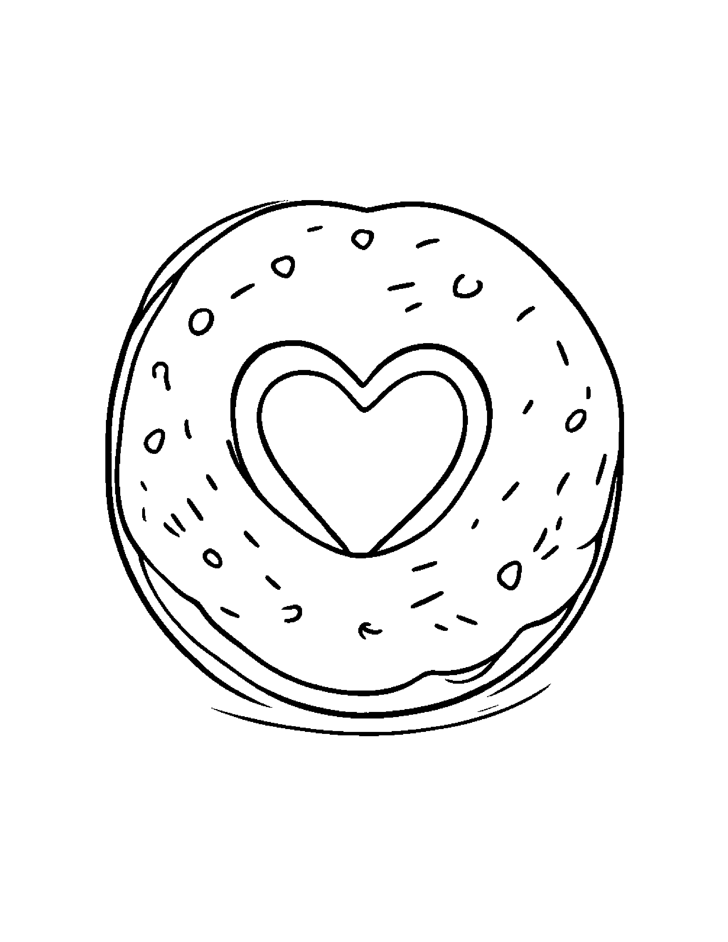 Sleepy Donut Hugging A Heart #2 Coloring Page (Free Printable PDF)