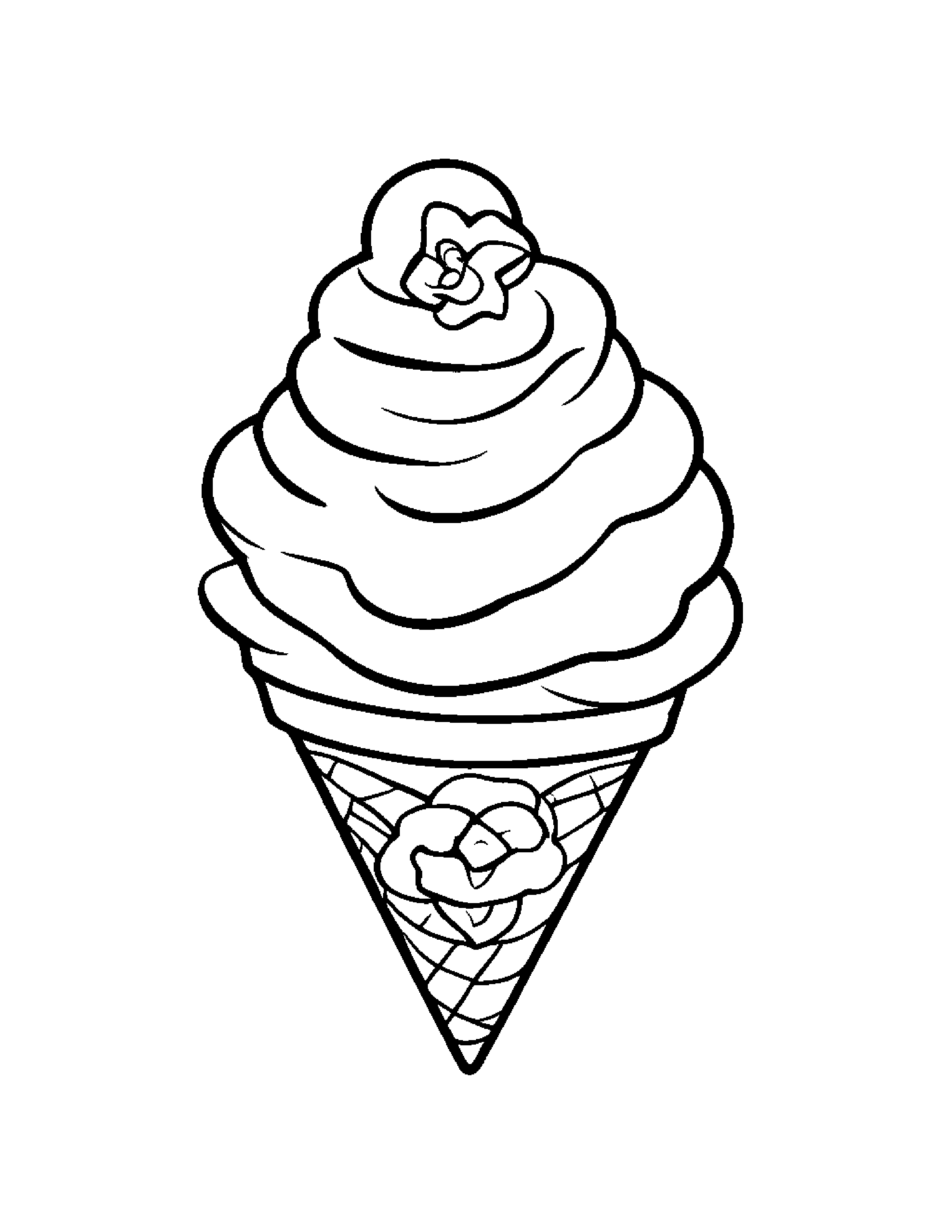 Smiling Ice Cream Cone With A Flower #2 Coloring Page (Free Printable PDF)