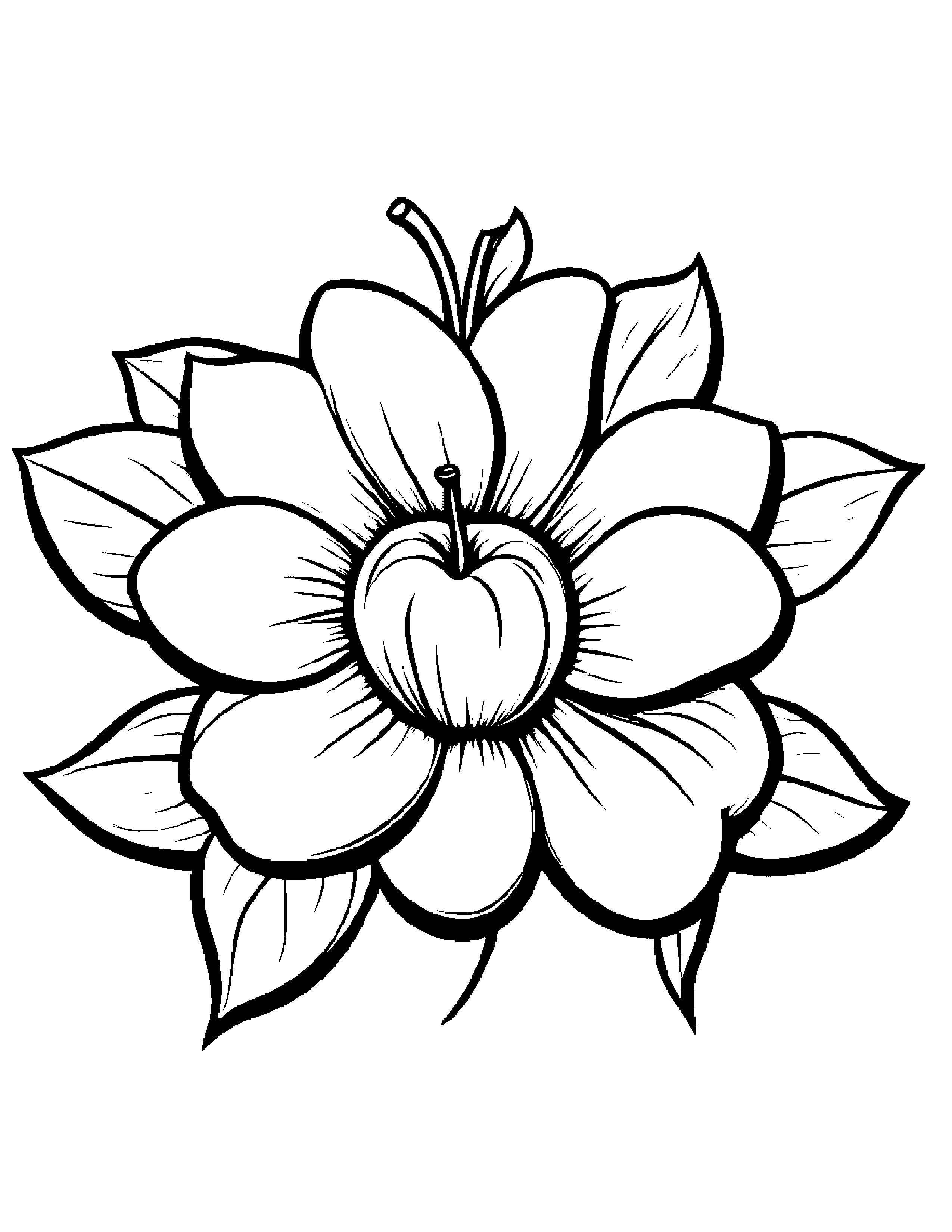 Apple With A Flower #2 Coloring Page (Free Printable PDF)
