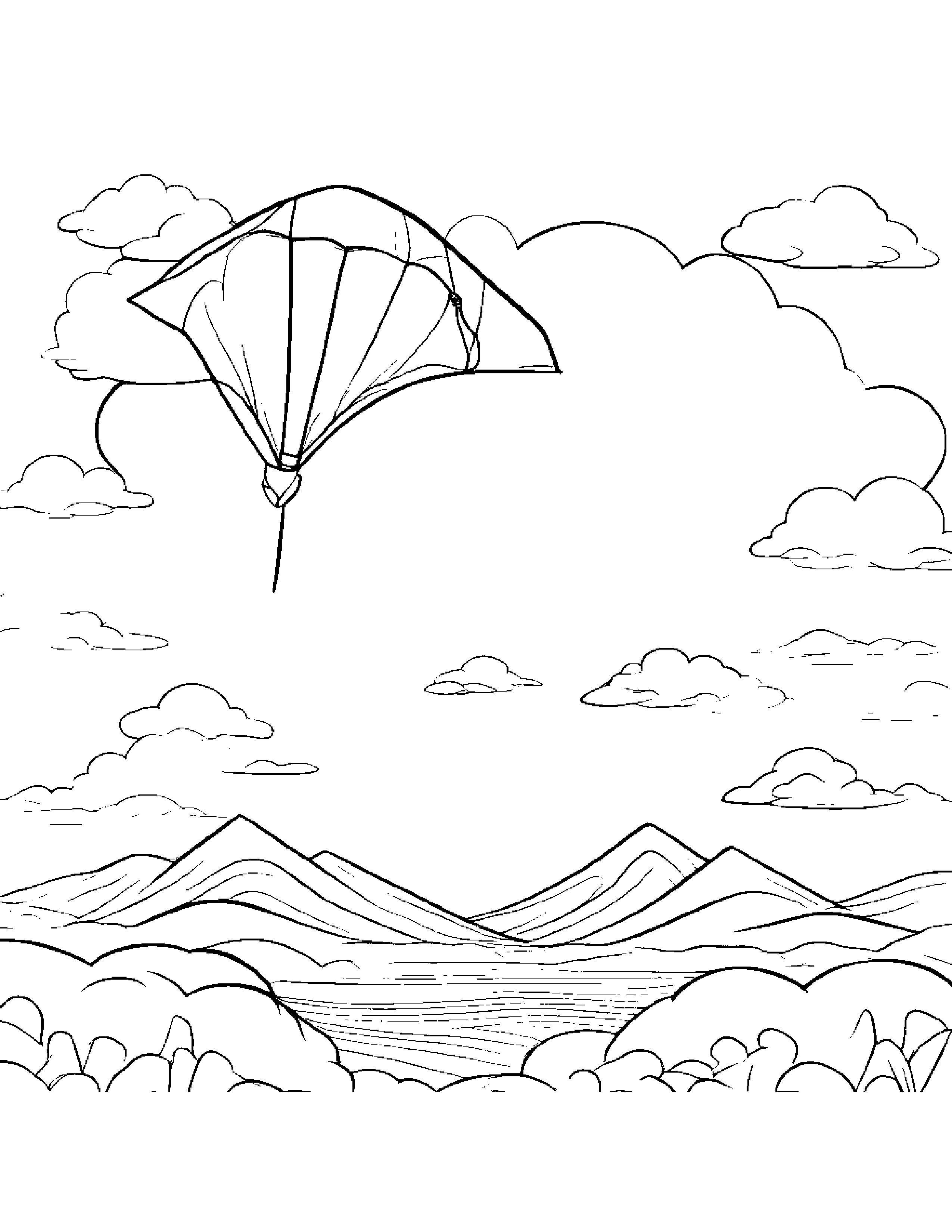 Gentle Cloud With A Kite Coloring Page (Free Printable PDF)