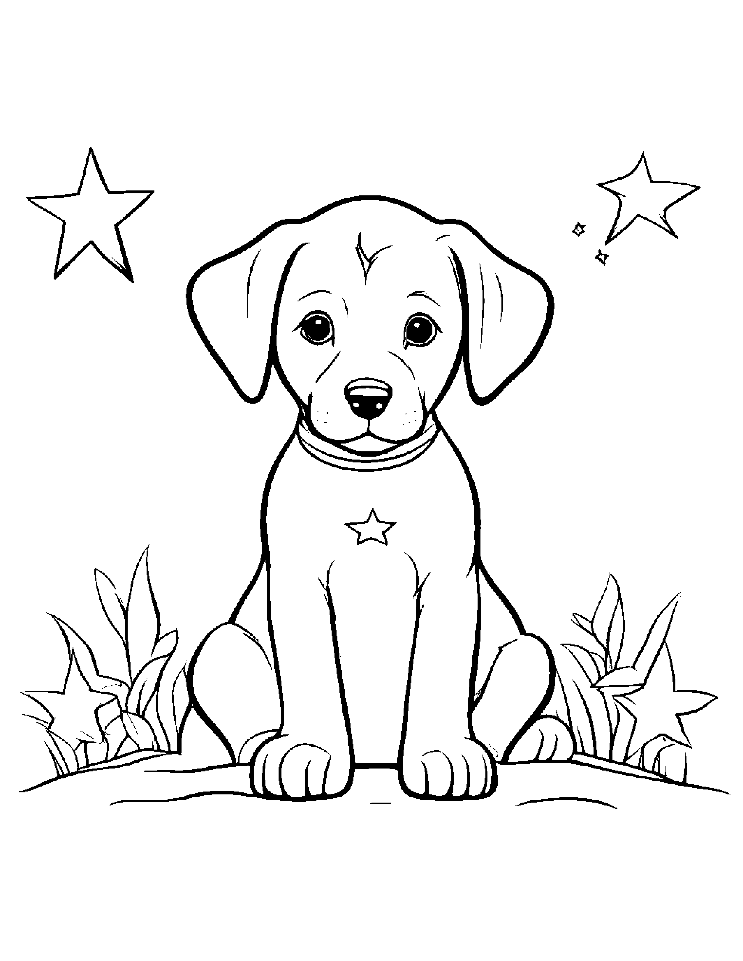 Gentle Puppy With A Star Coloring Page (Free Printable PDF)