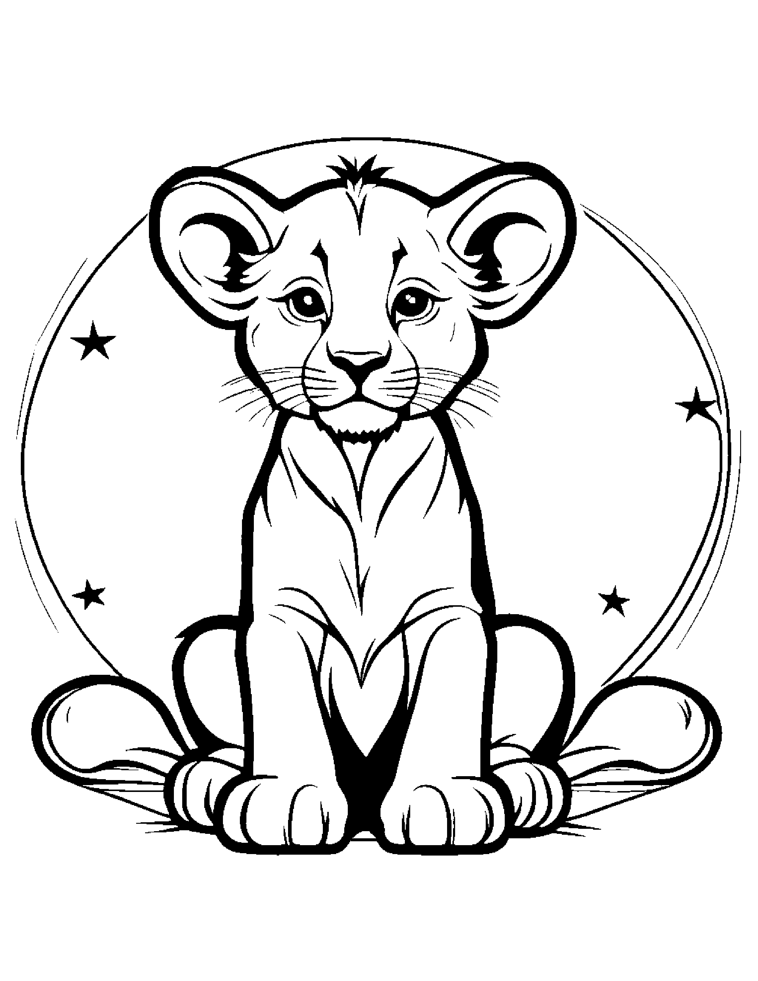 Lion Cub With A Star #2 Coloring Page (Free Printable PDF)