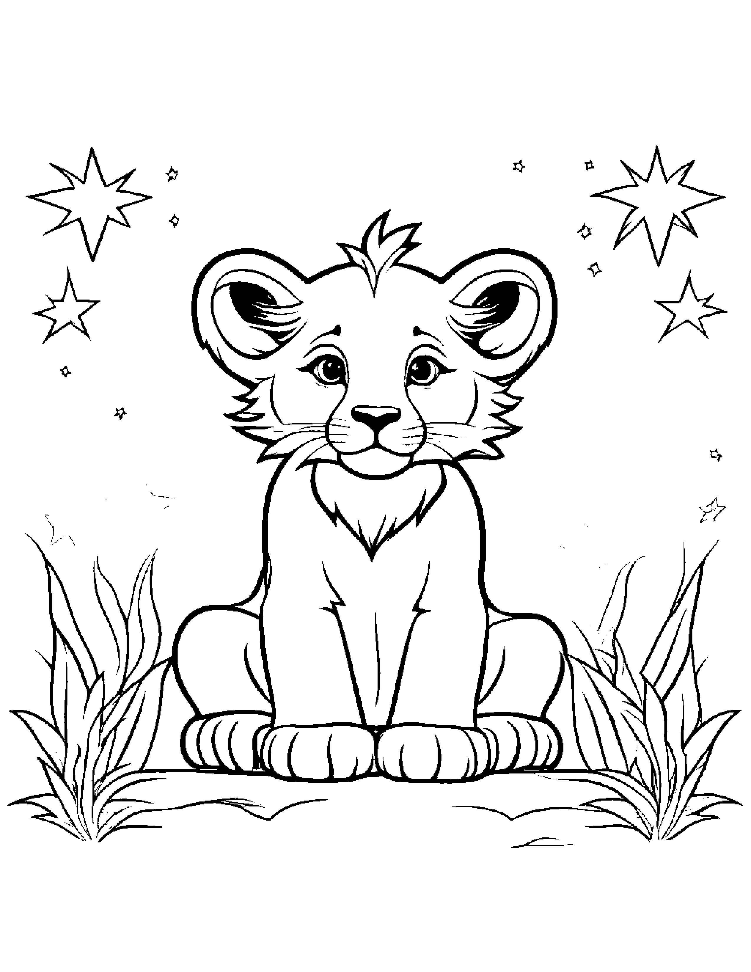 Lion Cub With A Star Coloring Page (Free Printable PDF)