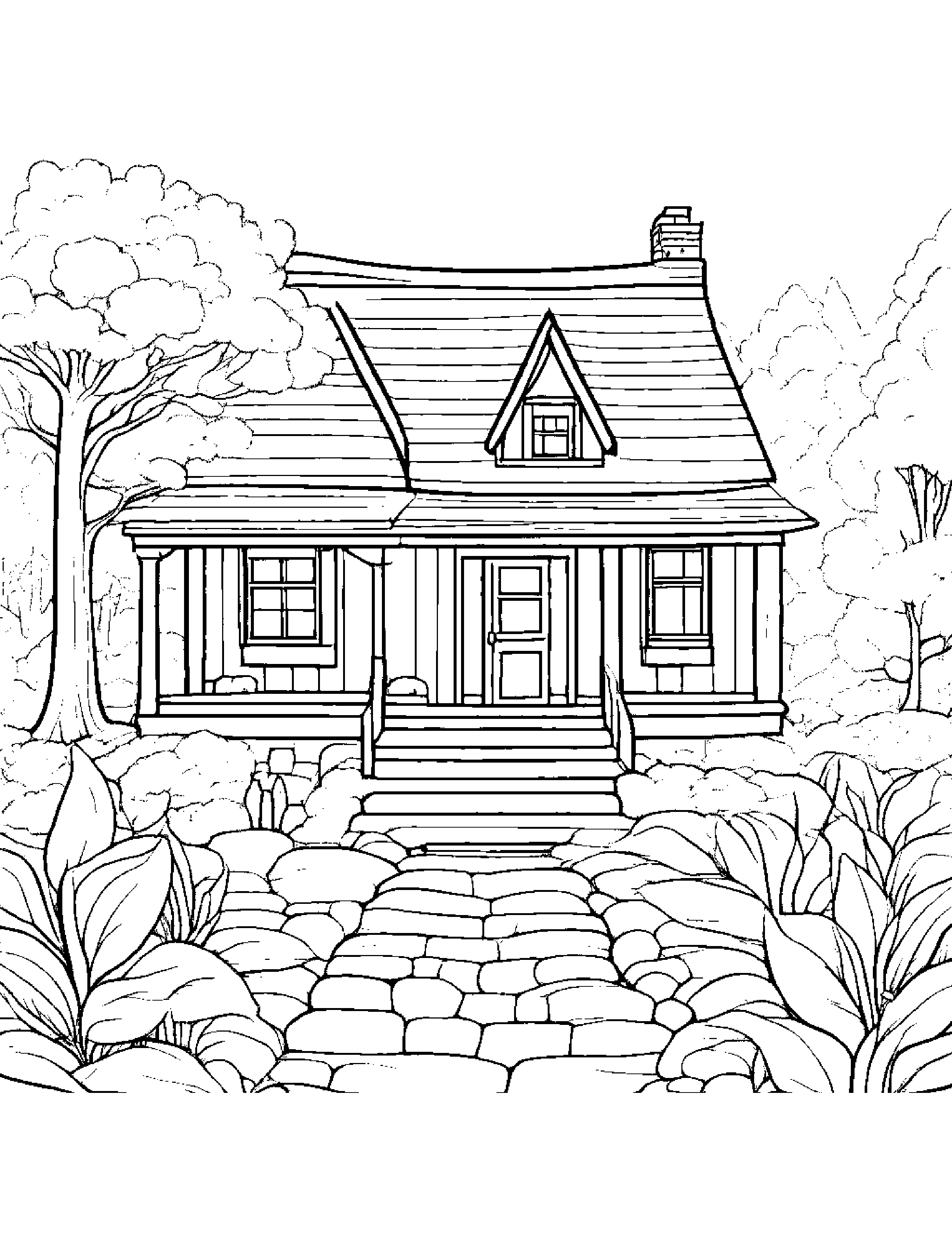 Sleepy Cozy Cottage With Scarf #2 Coloring Page (Free Printable PDF)