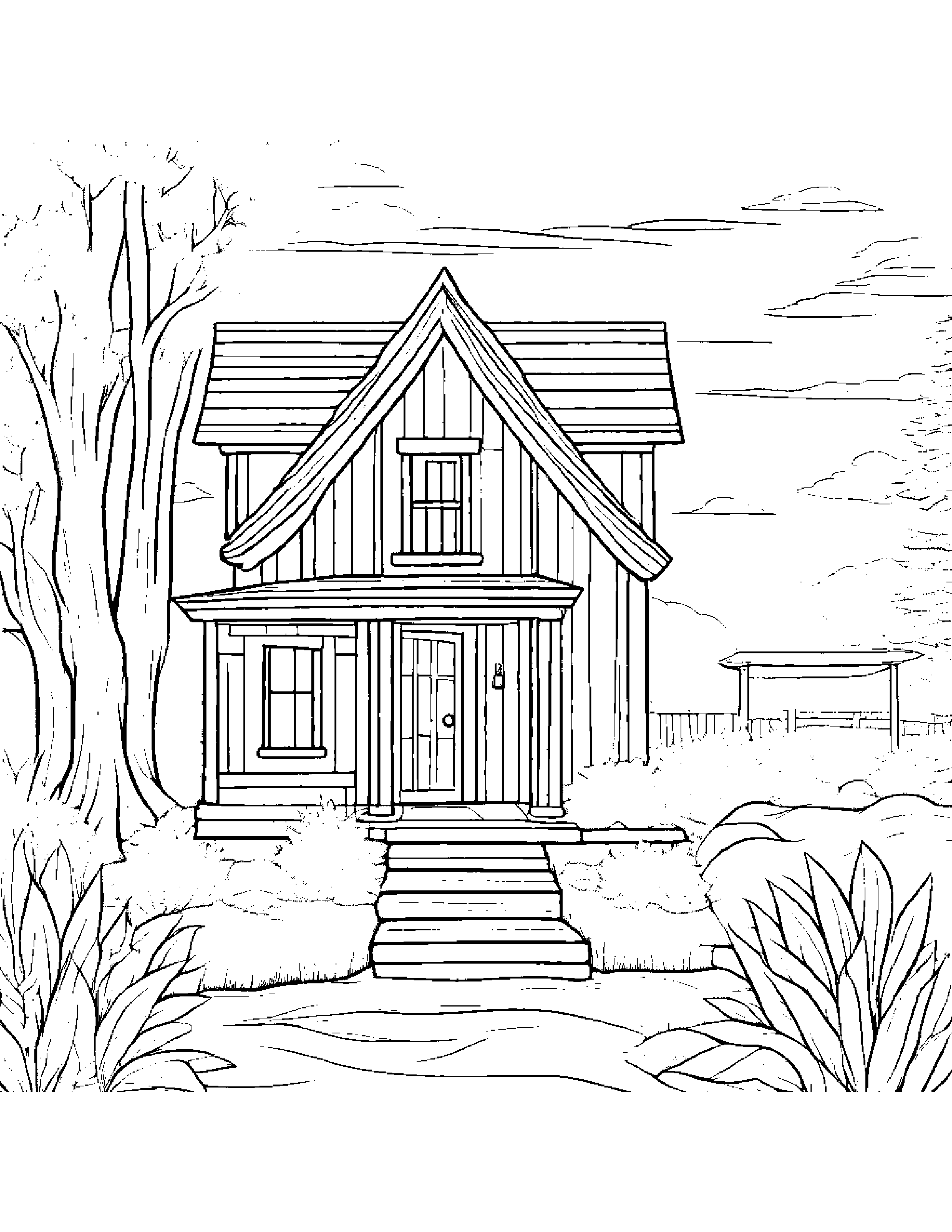 Sleepy Cozy Cottage With Scarf Coloring Page (Free Printable PDF)