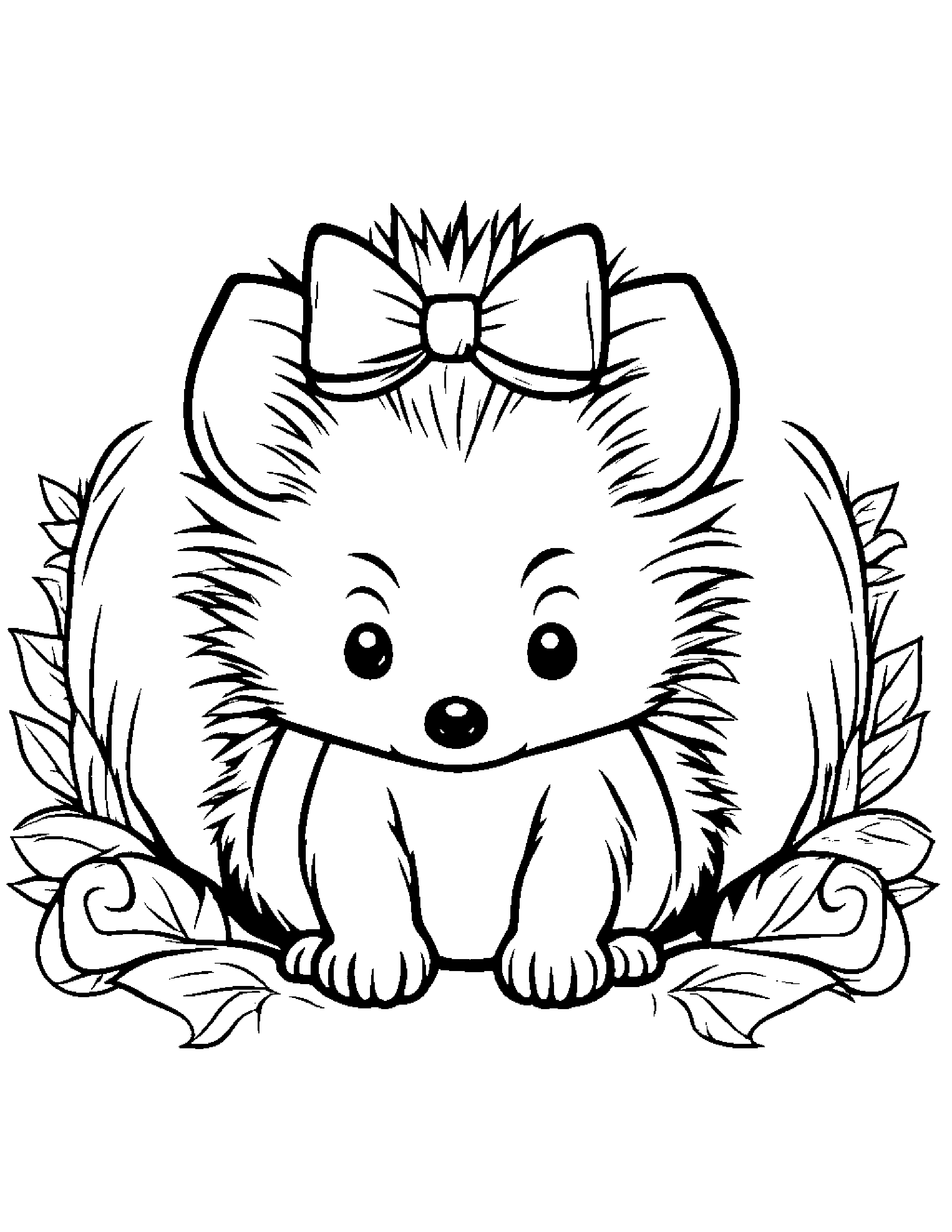 Baby Hedgehog With A Bow #2 Coloring Page (Free Printable PDF)