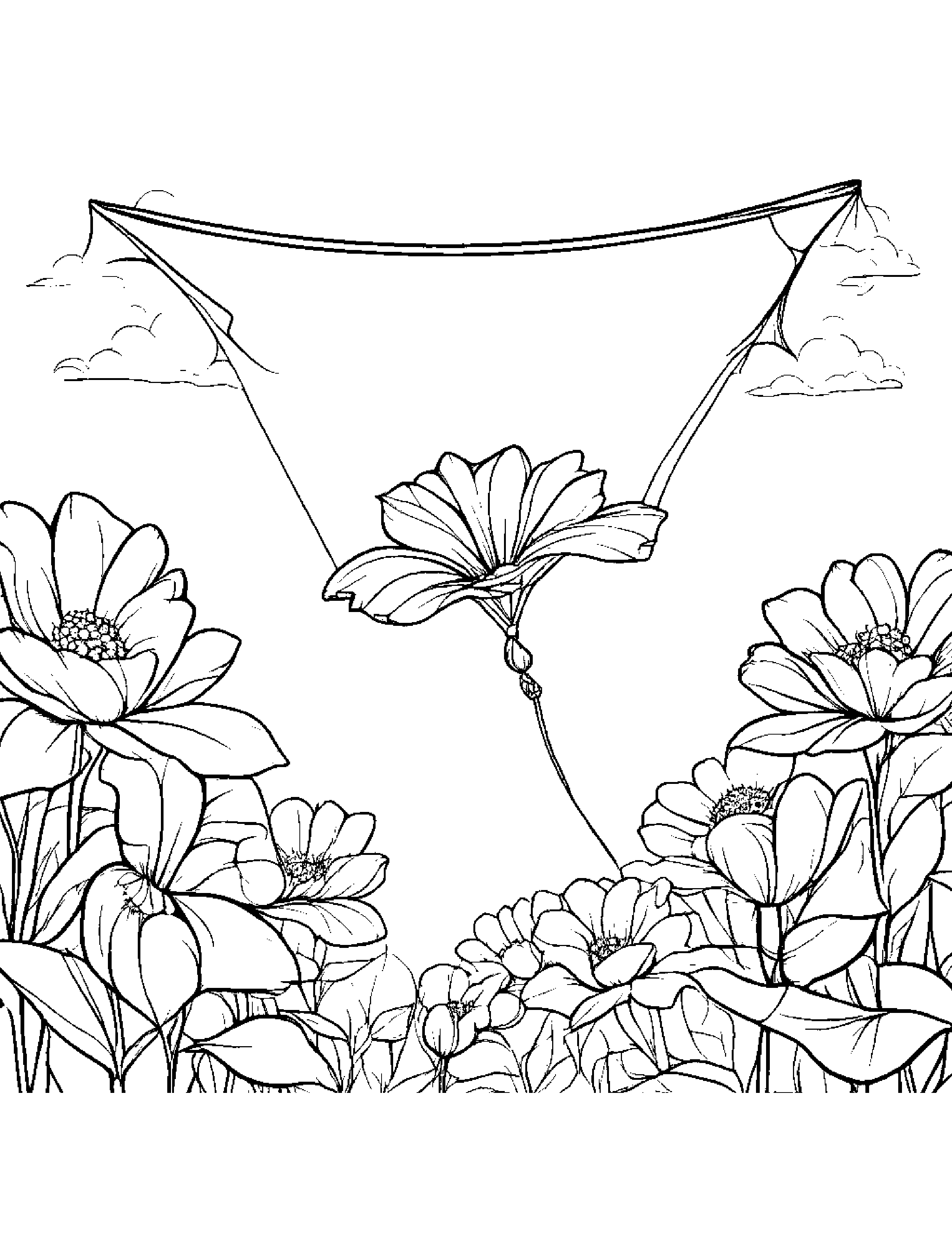Gentle Flower With A Kite Coloring Page (Free Printable PDF)