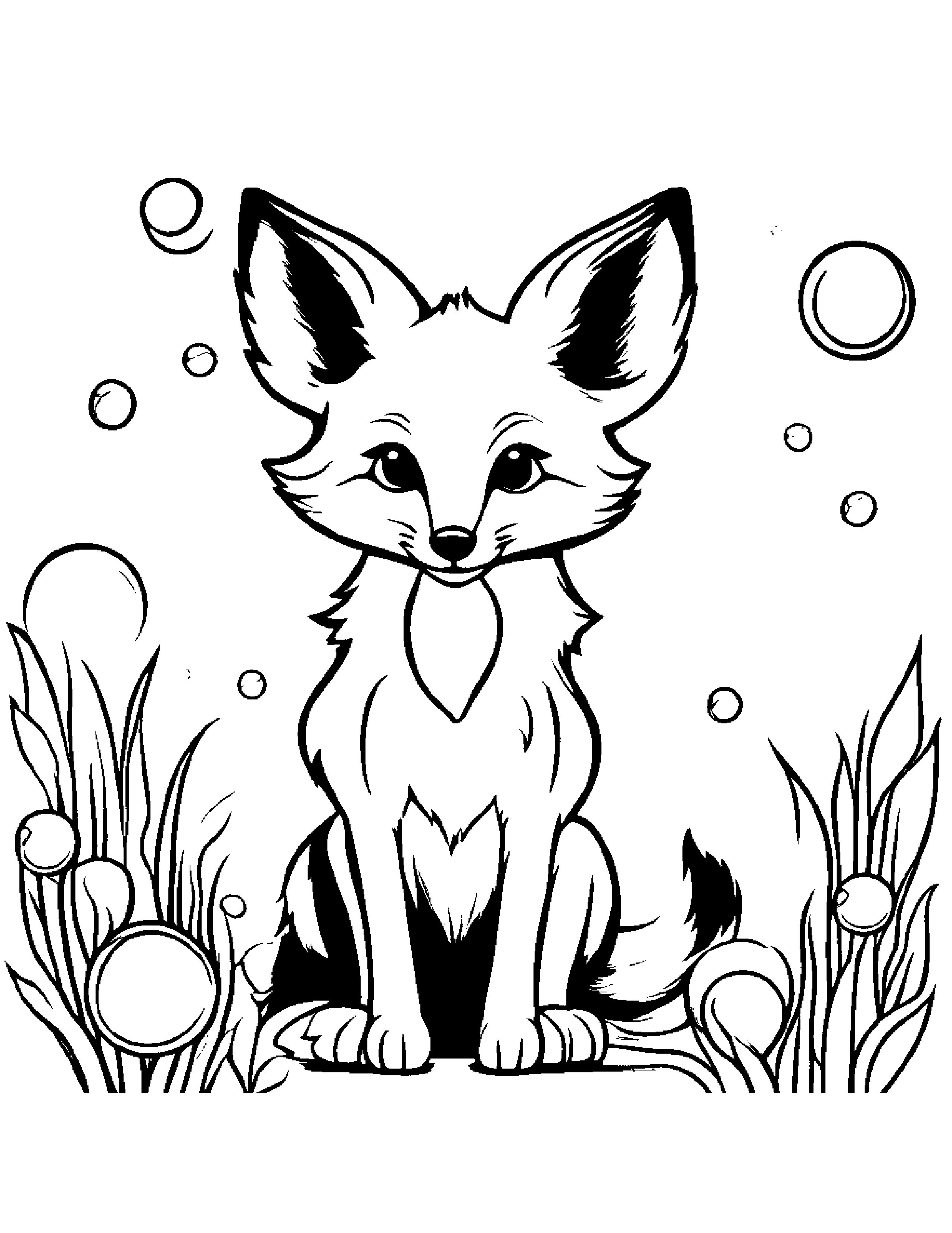 Gentle Fox Blowing Bubbles #2 Coloring Page (Free Printable PDF)