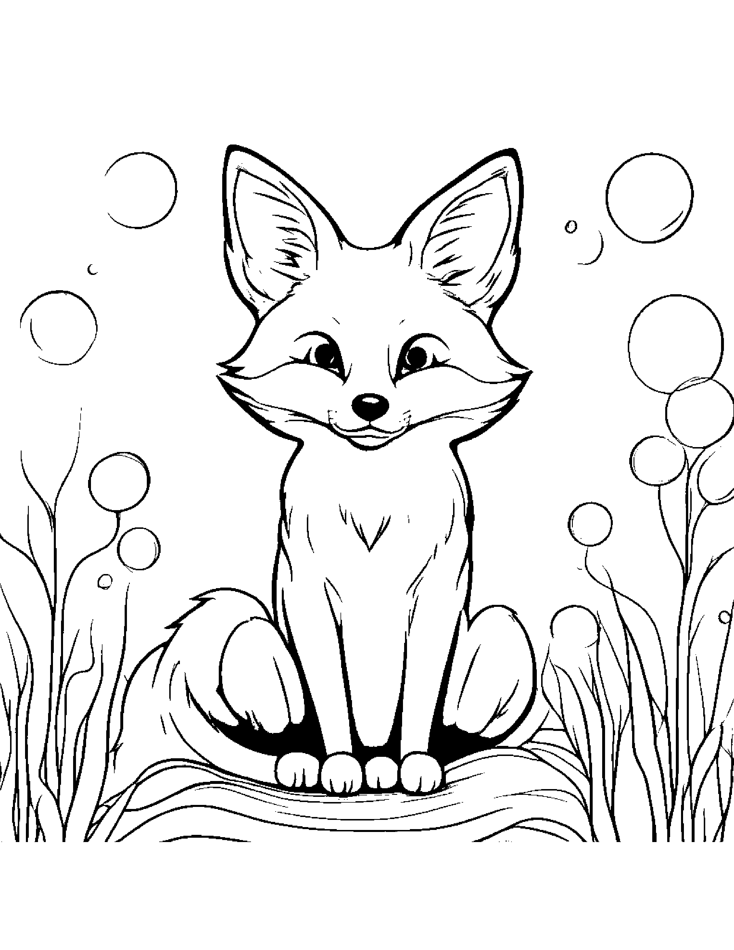 Gentle Fox Blowing Bubbles Coloring Page (Free Printable PDF)