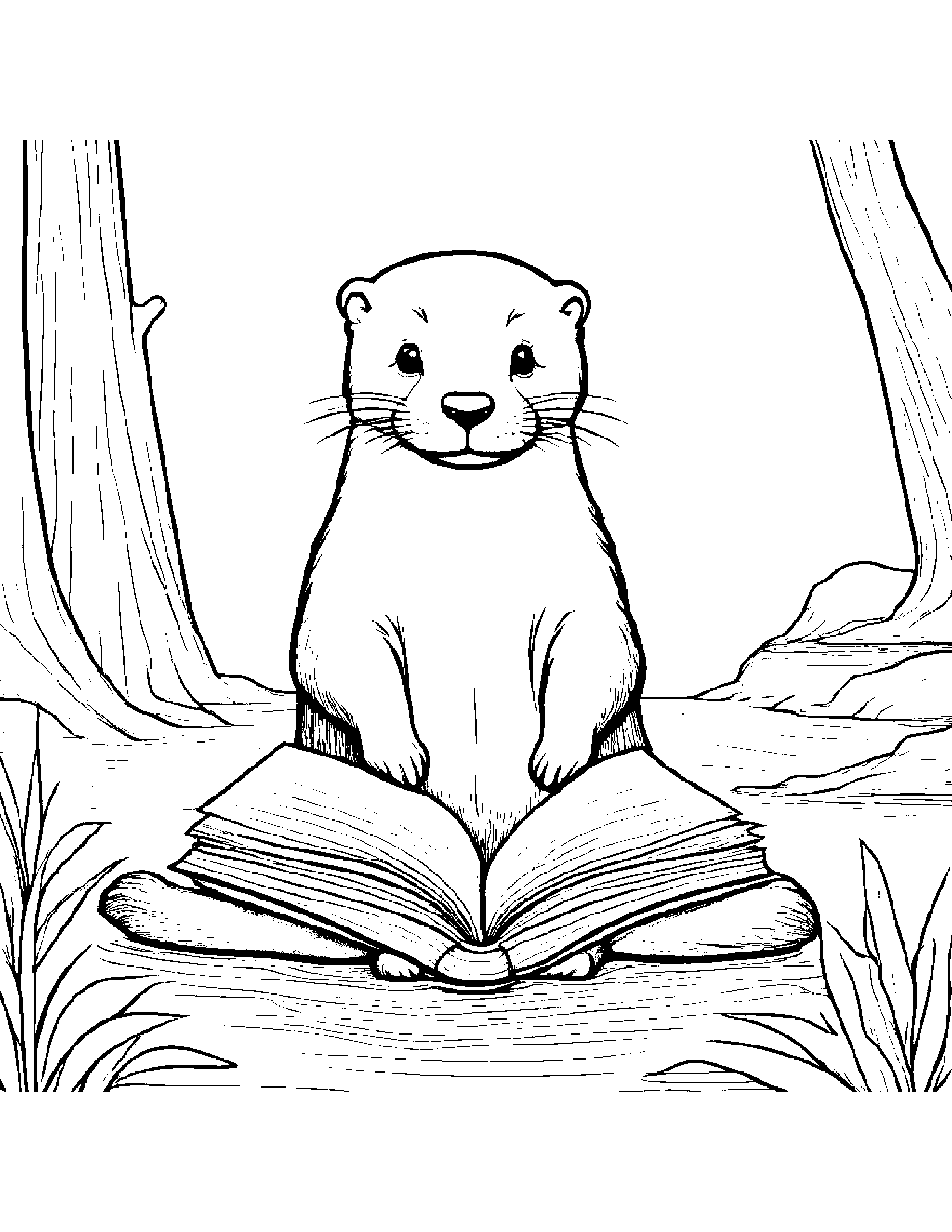 Gentle Otter Reading A Book Coloring Page (Free Printable PDF)