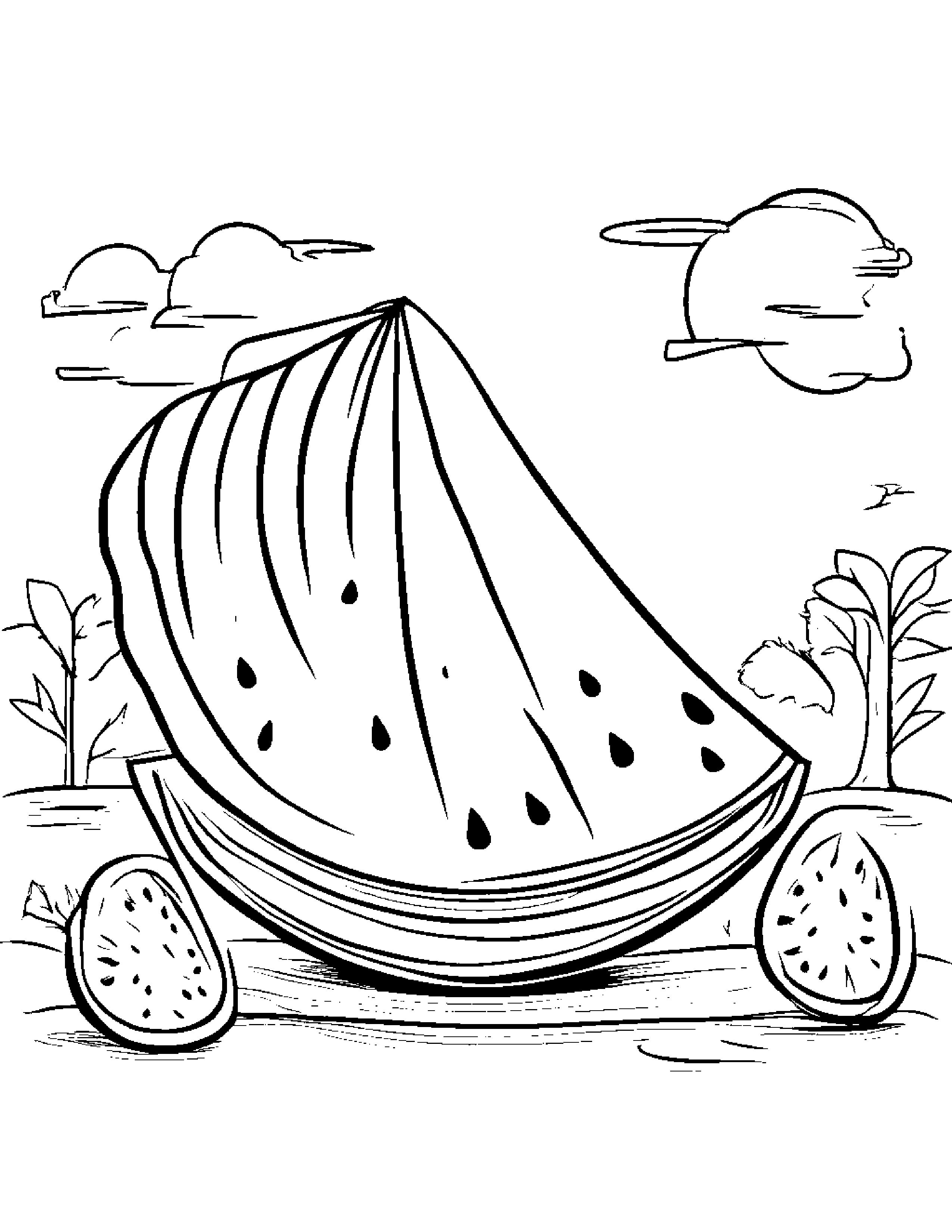 Watermelon Slice With Scarf Coloring Page (Free Printable PDF)