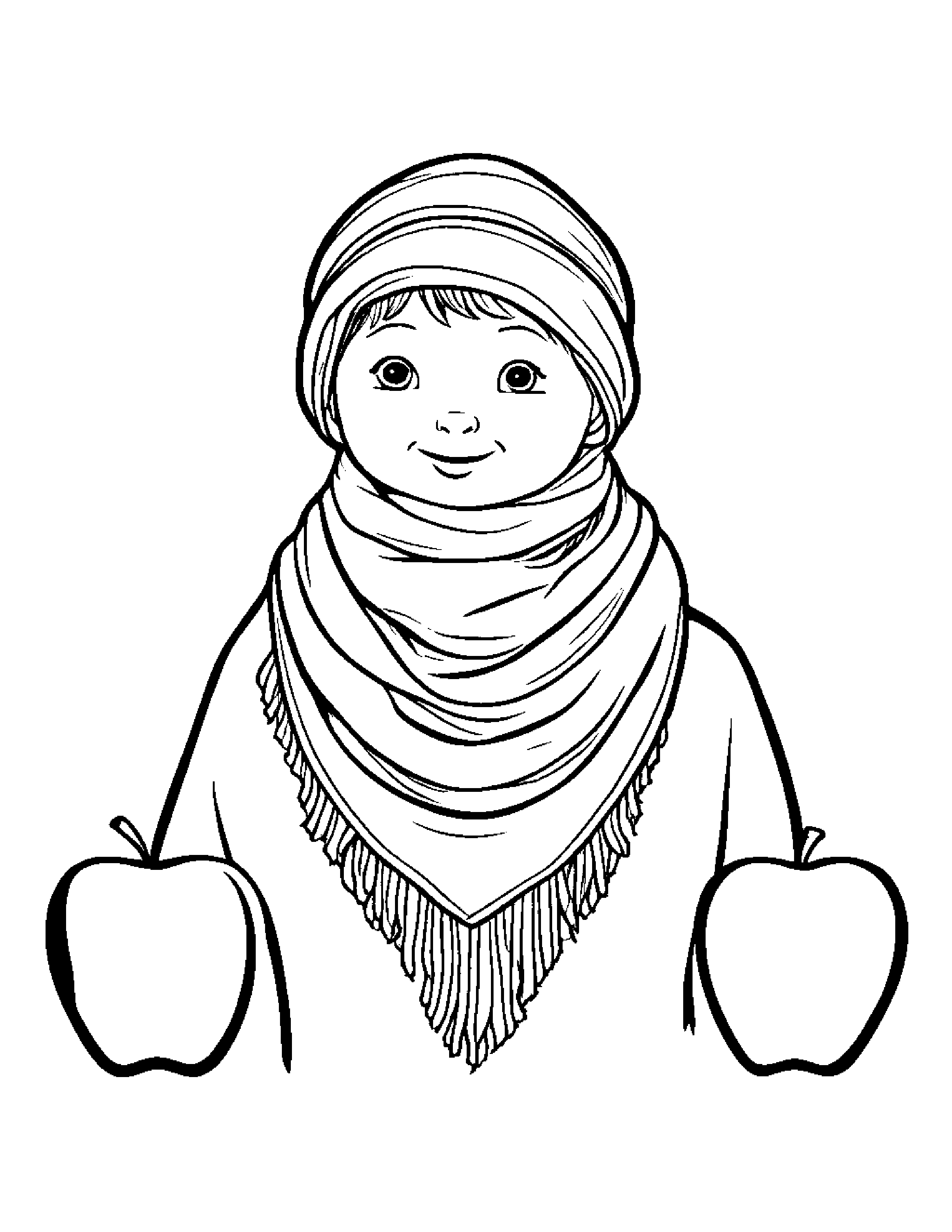 Apple With Scarf #2 Coloring Page (Free Printable PDF)