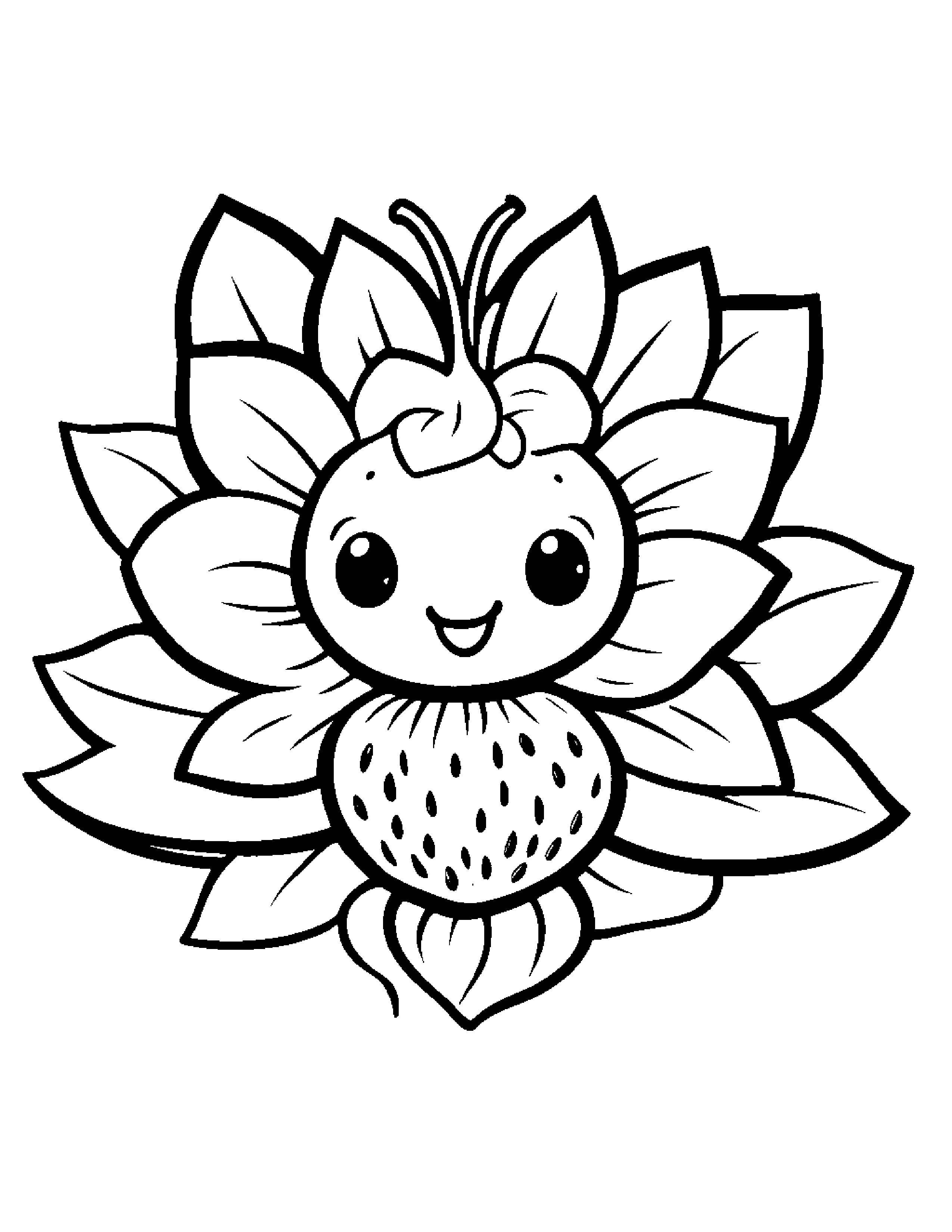 Baby Strawberry With A Flower #2 Coloring Page (Free Printable PDF)