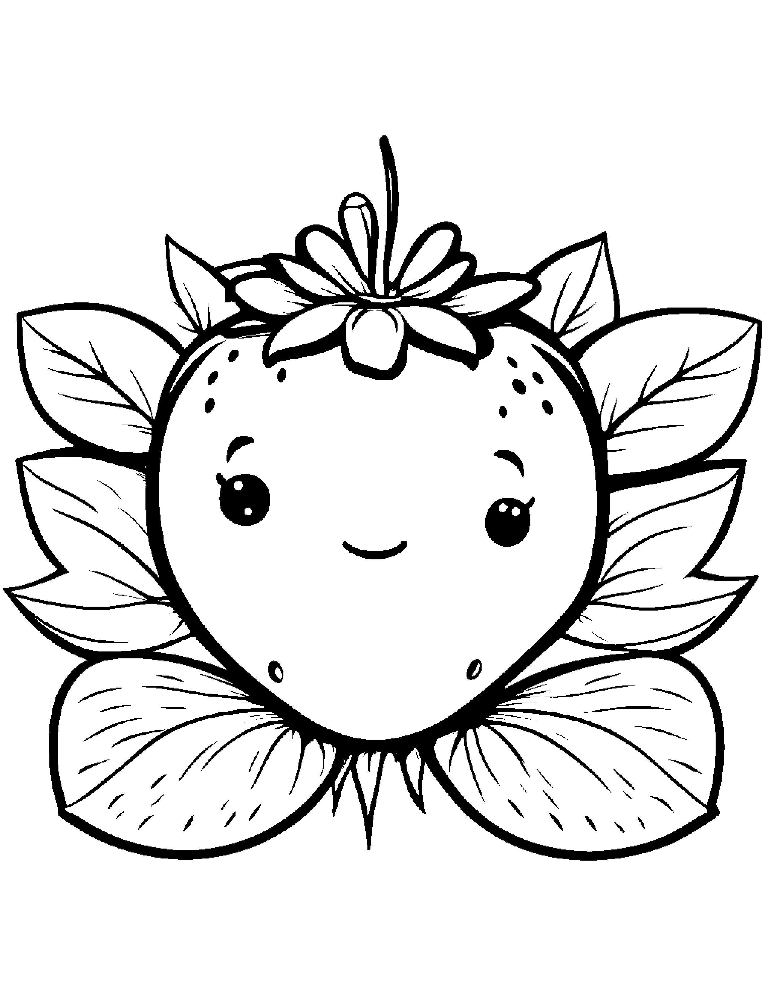 Baby Strawberry With A Flower Coloring Page (Free Printable PDF)