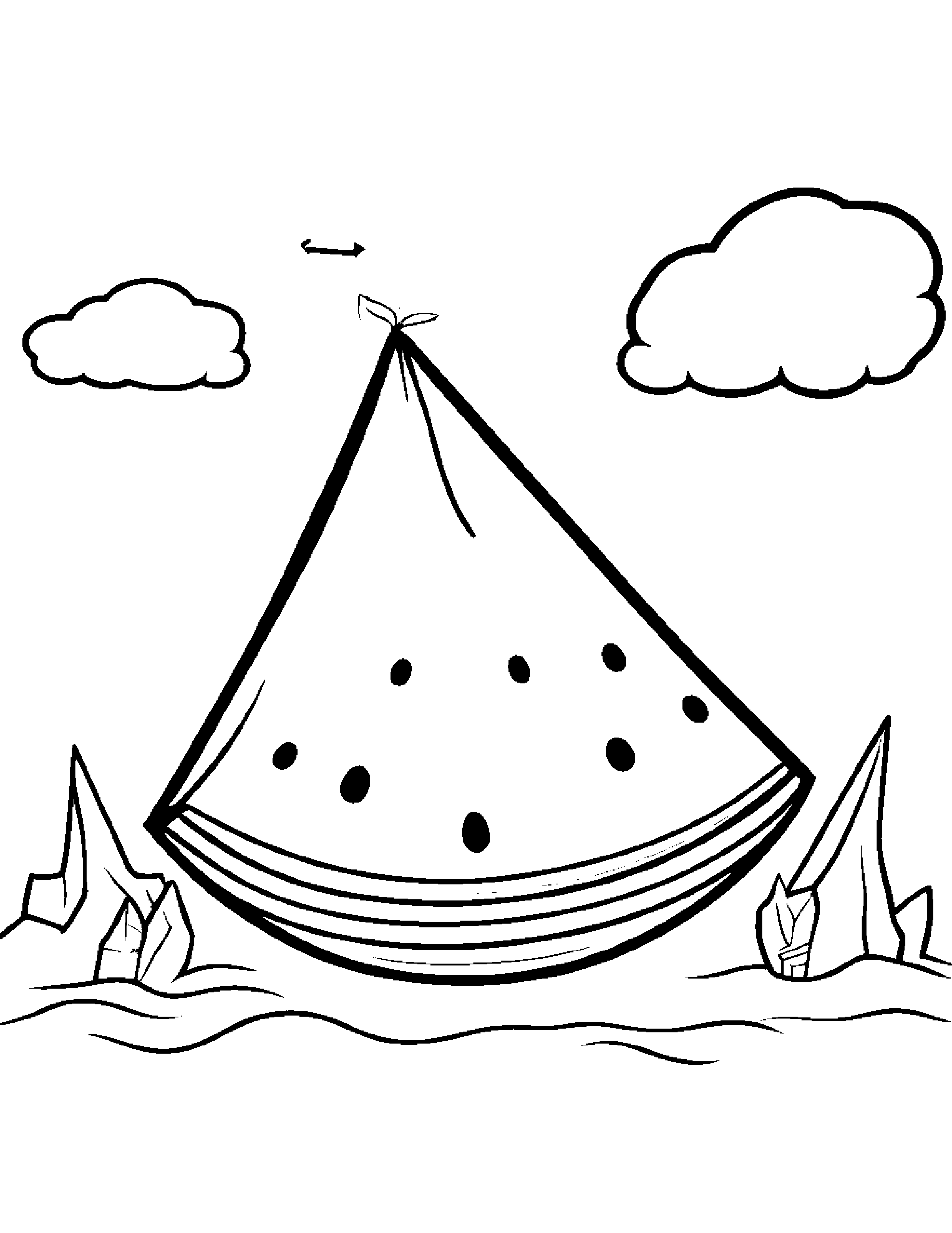 Kawaii Watermelon Slice With A Kite Coloring Page (Free Printable PDF)