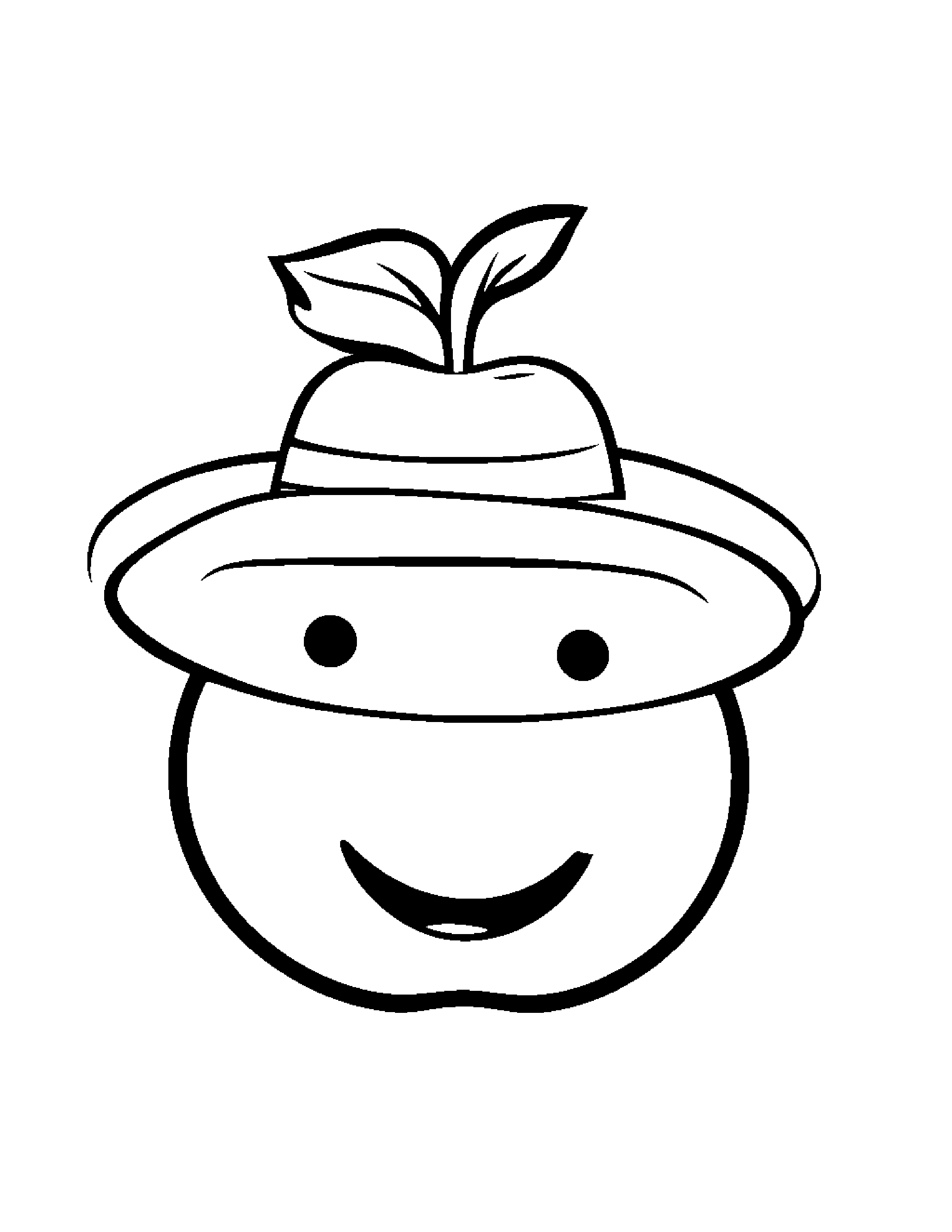 Apple With A Cute Hat #2 Coloring Page (Free Printable PDF)
