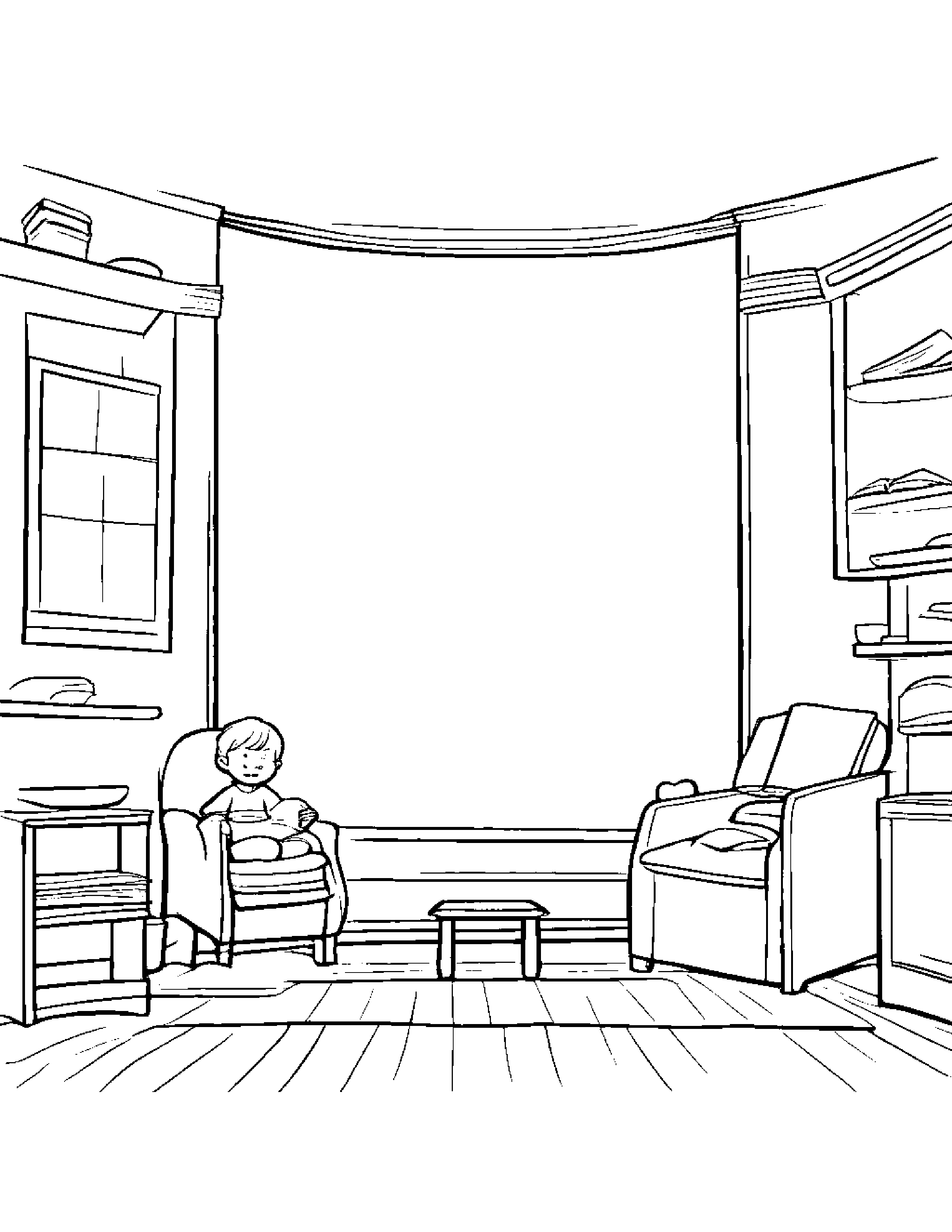 Apple With A Friendly Star By A Reading Nook #2 Coloring Page (Free Printable PDF)