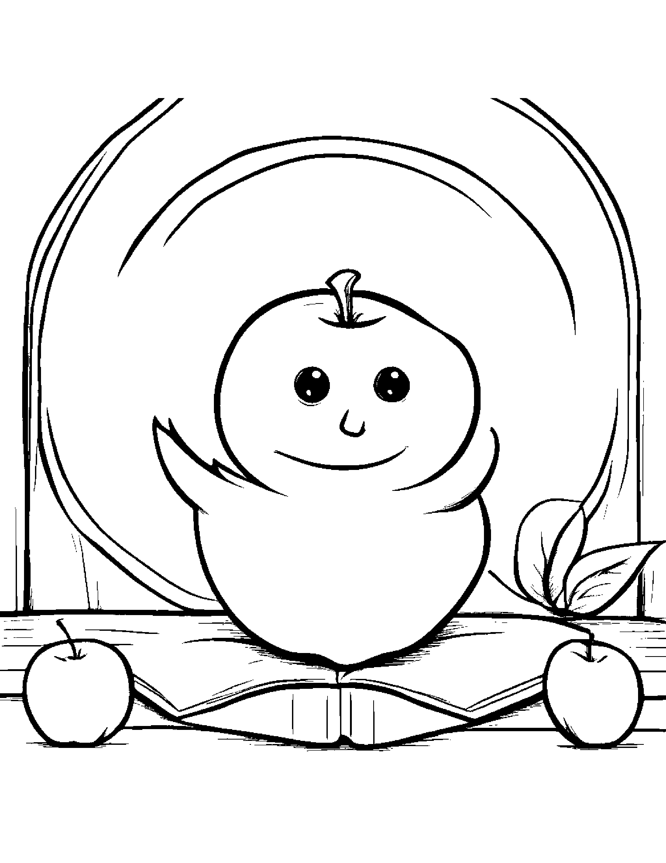 Apple With A Friendly Star By A Reading Nook #3 Coloring Page (Free Printable PDF)