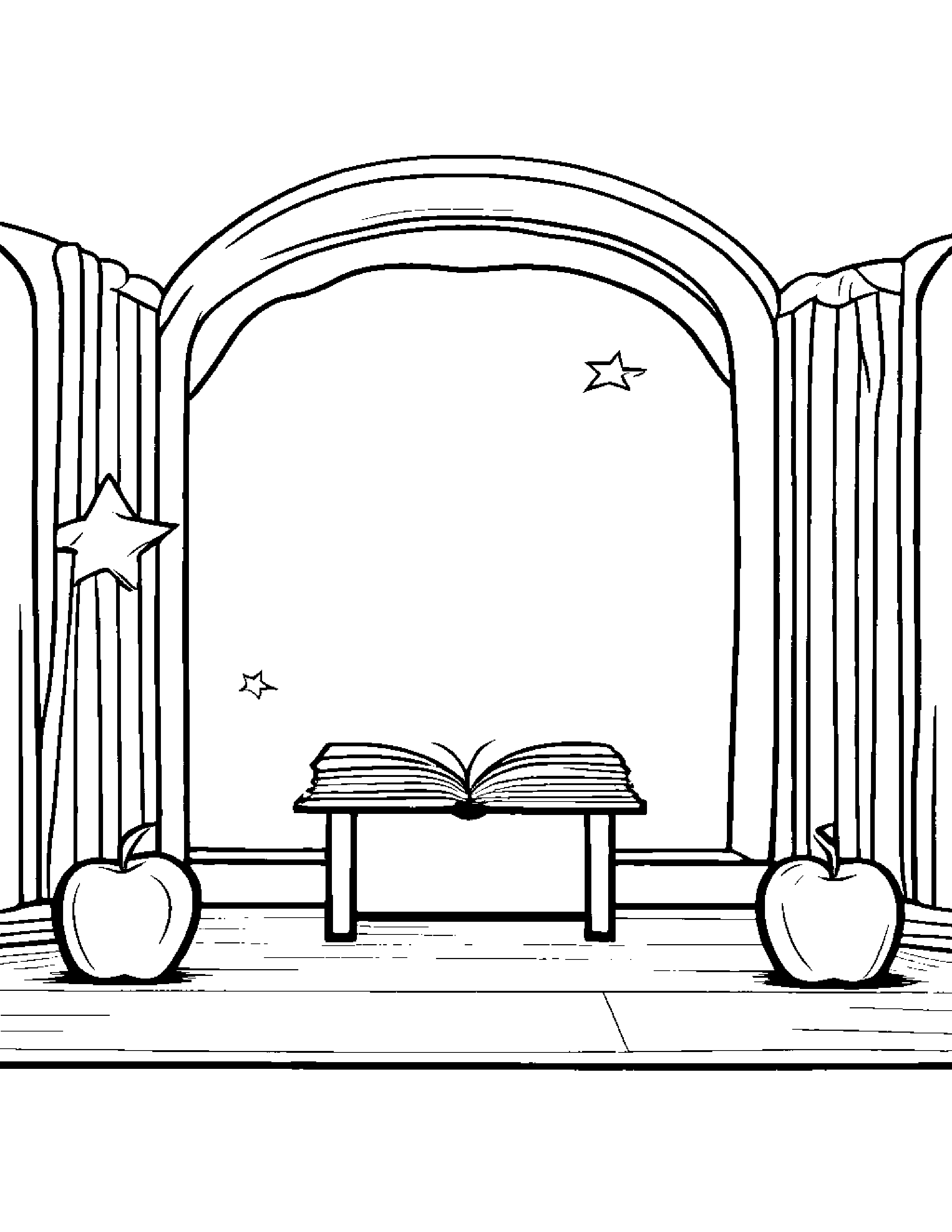 Apple With A Friendly Star By A Reading Nook Coloring Page (Free Printable PDF)