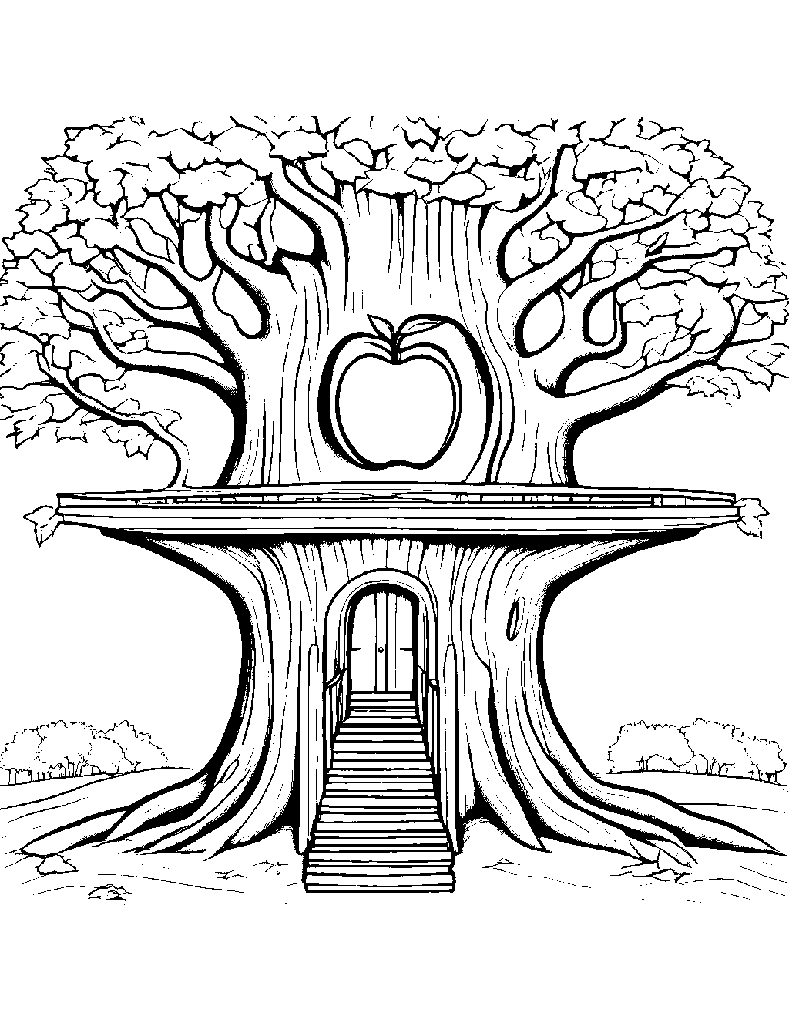 Apple With A Friendly Star In A Treehouse #4 Coloring Page (Free Printable PDF)