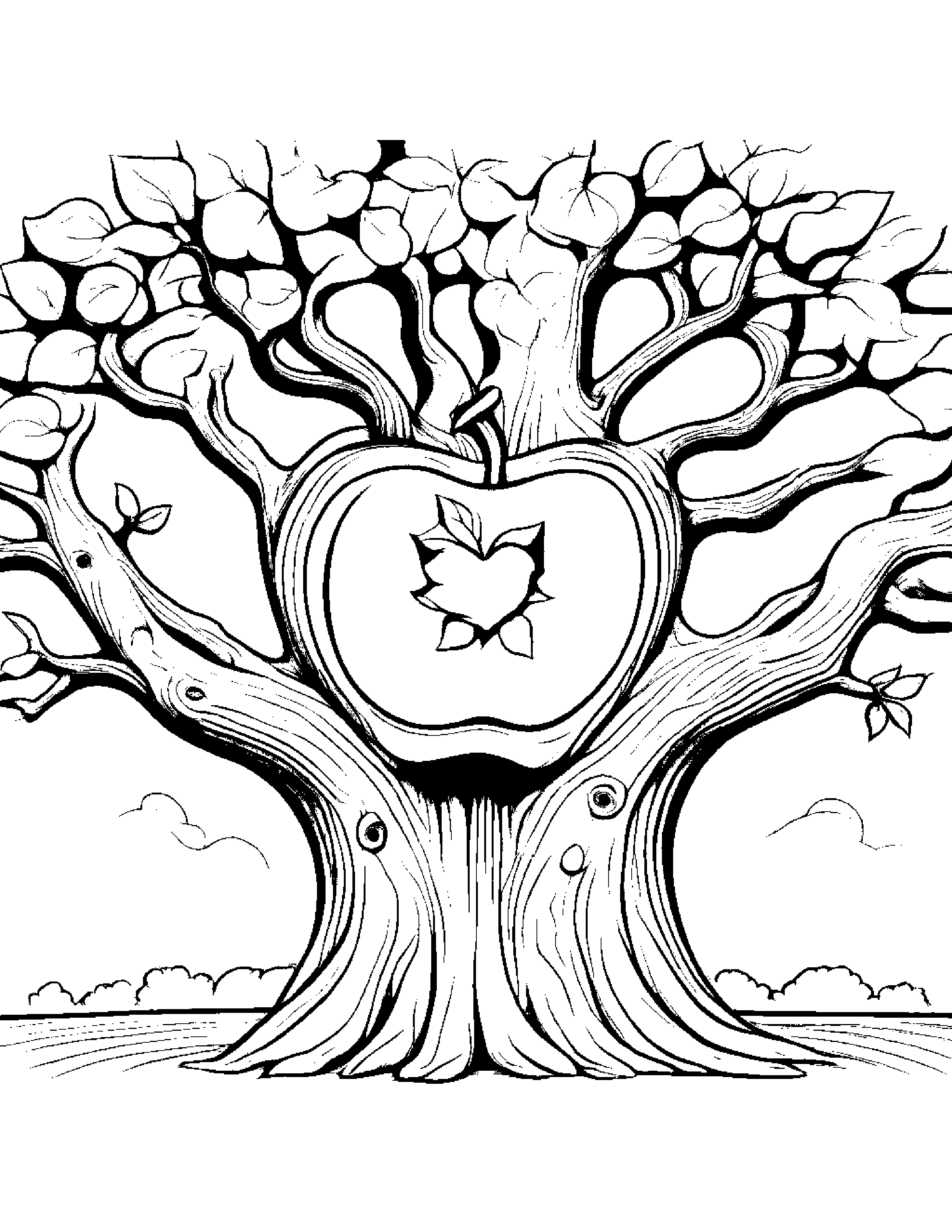 Apple With A Friendly Star In A Treehouse #5 Coloring Page (Free Printable PDF)