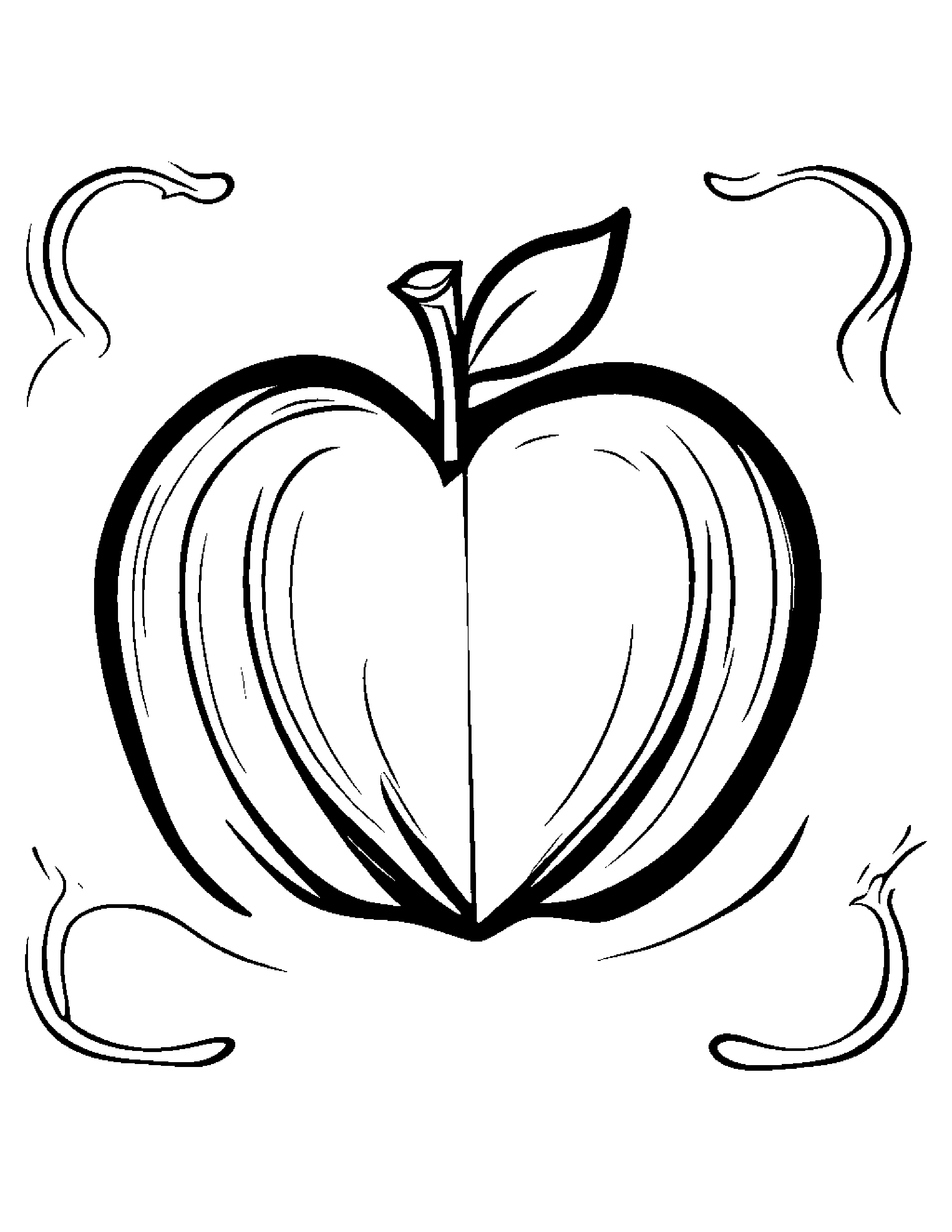 Apple With A Little Heart Coloring Page (Free Printable PDF)