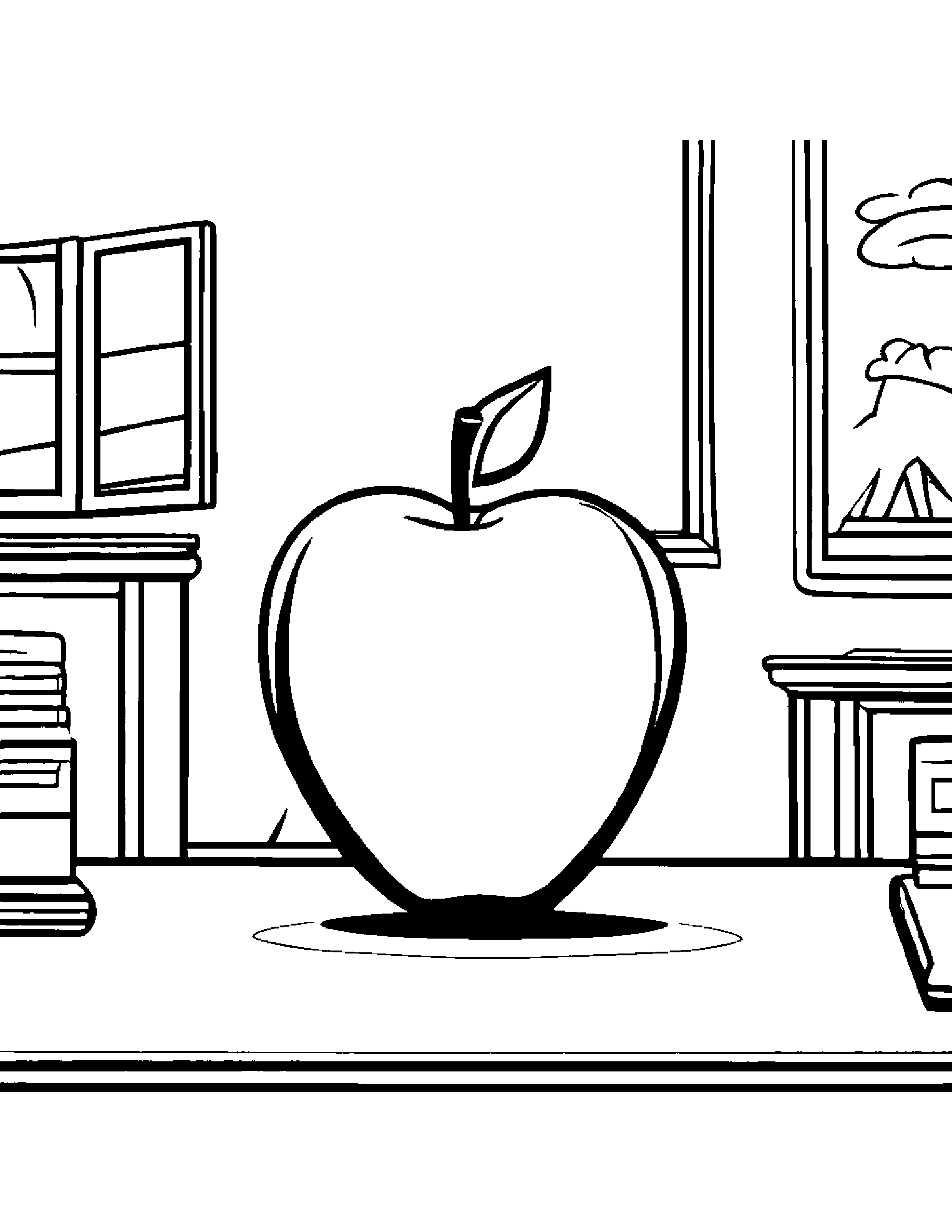 Apple With A Sunny Sticker In A Classroom Corner #3 Coloring Page (Free Printable PDF)