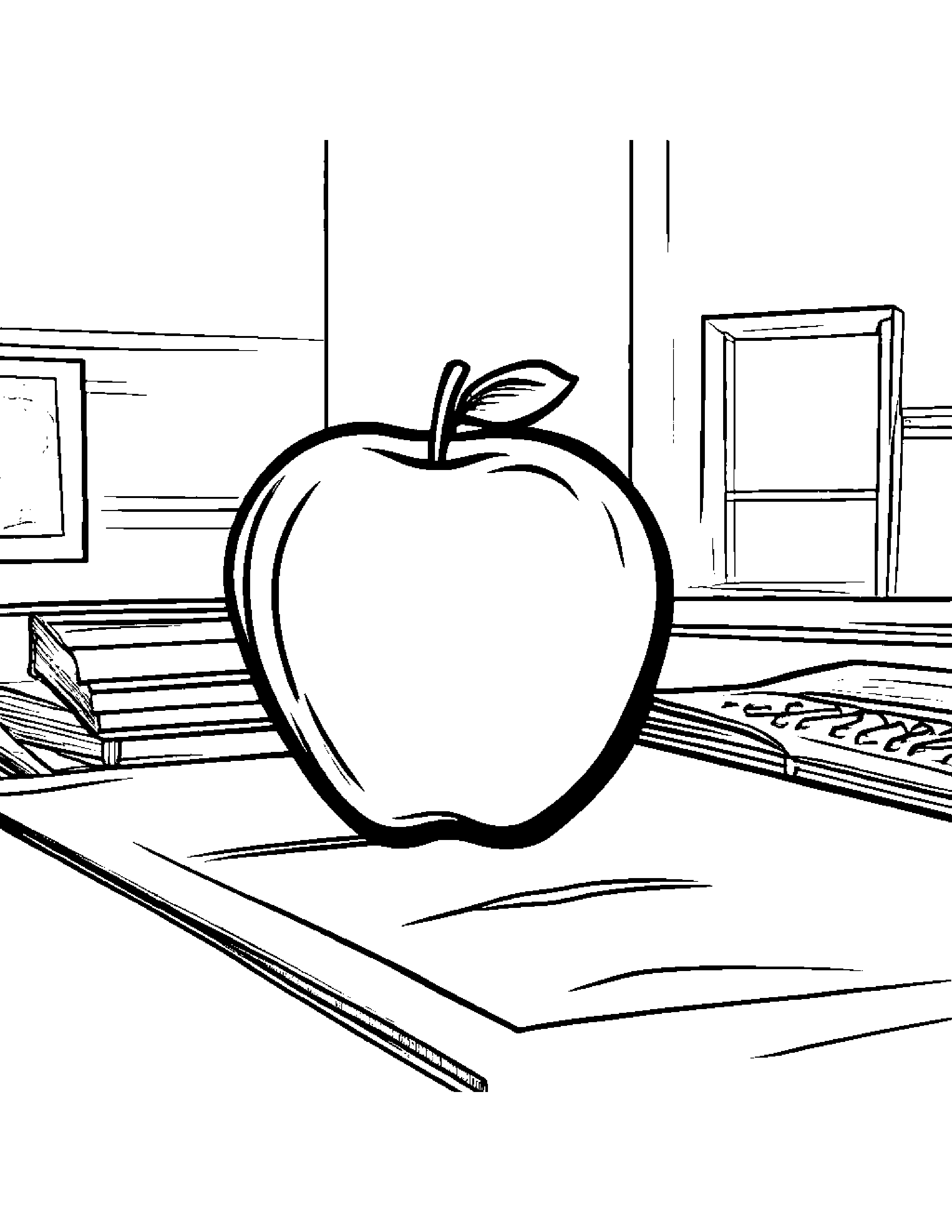 Apple With A Sunny Sticker In A Classroom Corner #4 Coloring Page (Free Printable PDF)