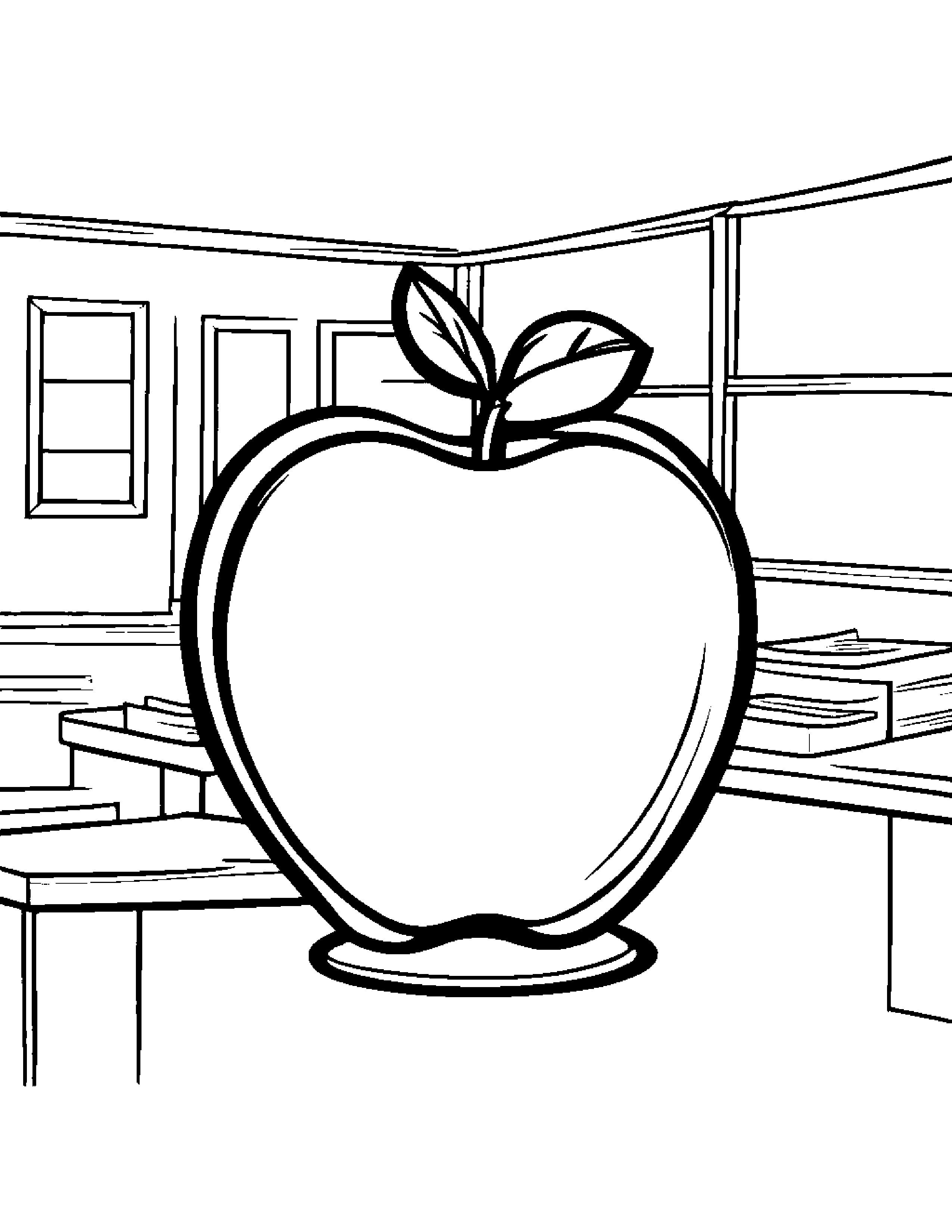 Apple With A Sunny Sticker In A Classroom Corner Coloring Page (Free Printable PDF)