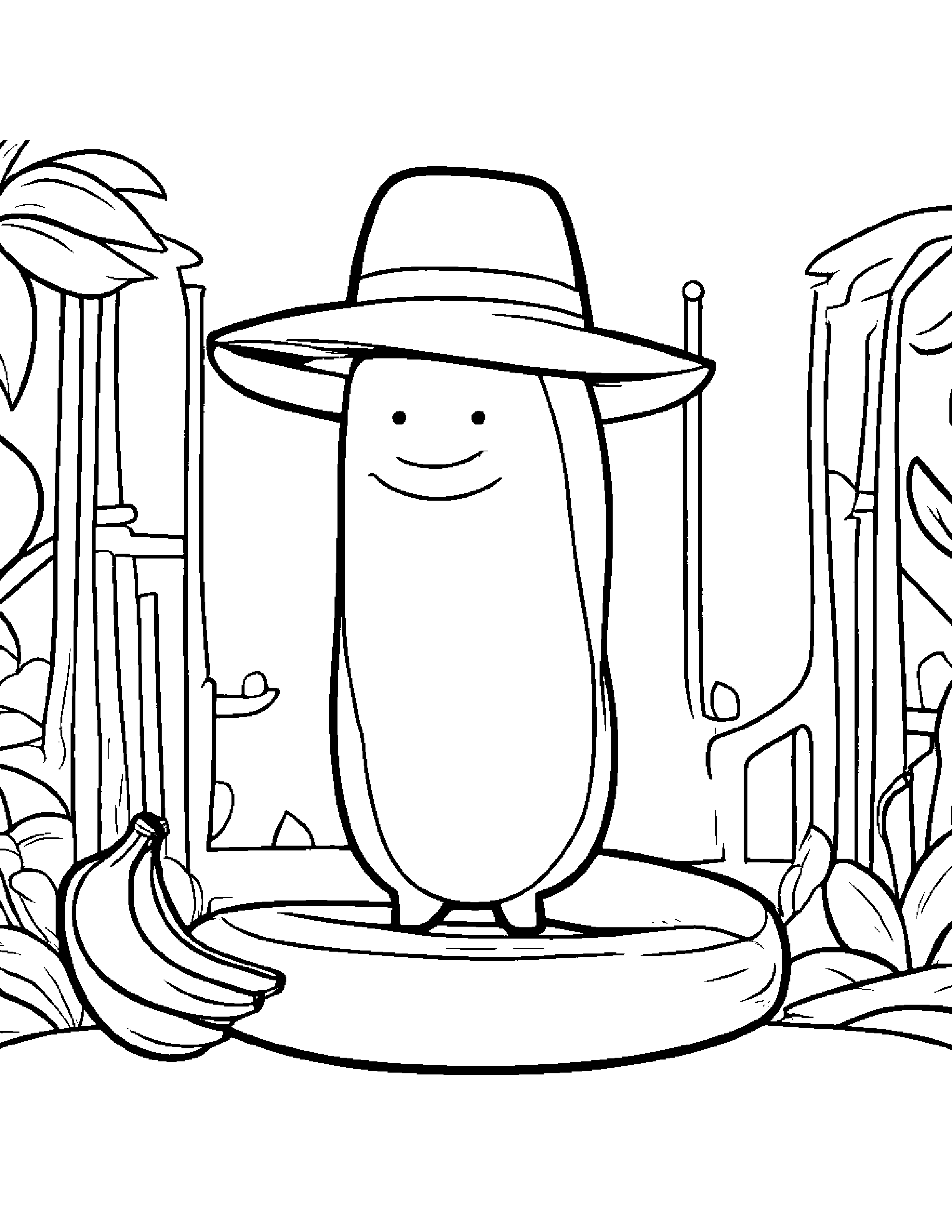 Banana With A Cute Hat At The Playground #2 Coloring Page (Free Printable PDF)