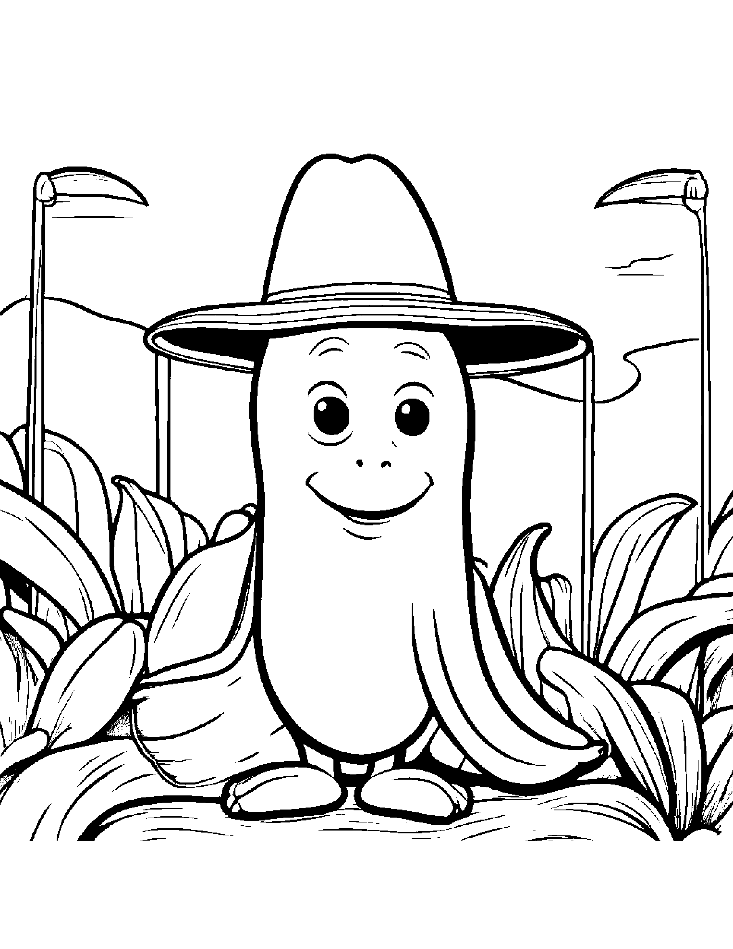 Banana With A Cute Hat At The Playground #3 Coloring Page (Free Printable PDF)