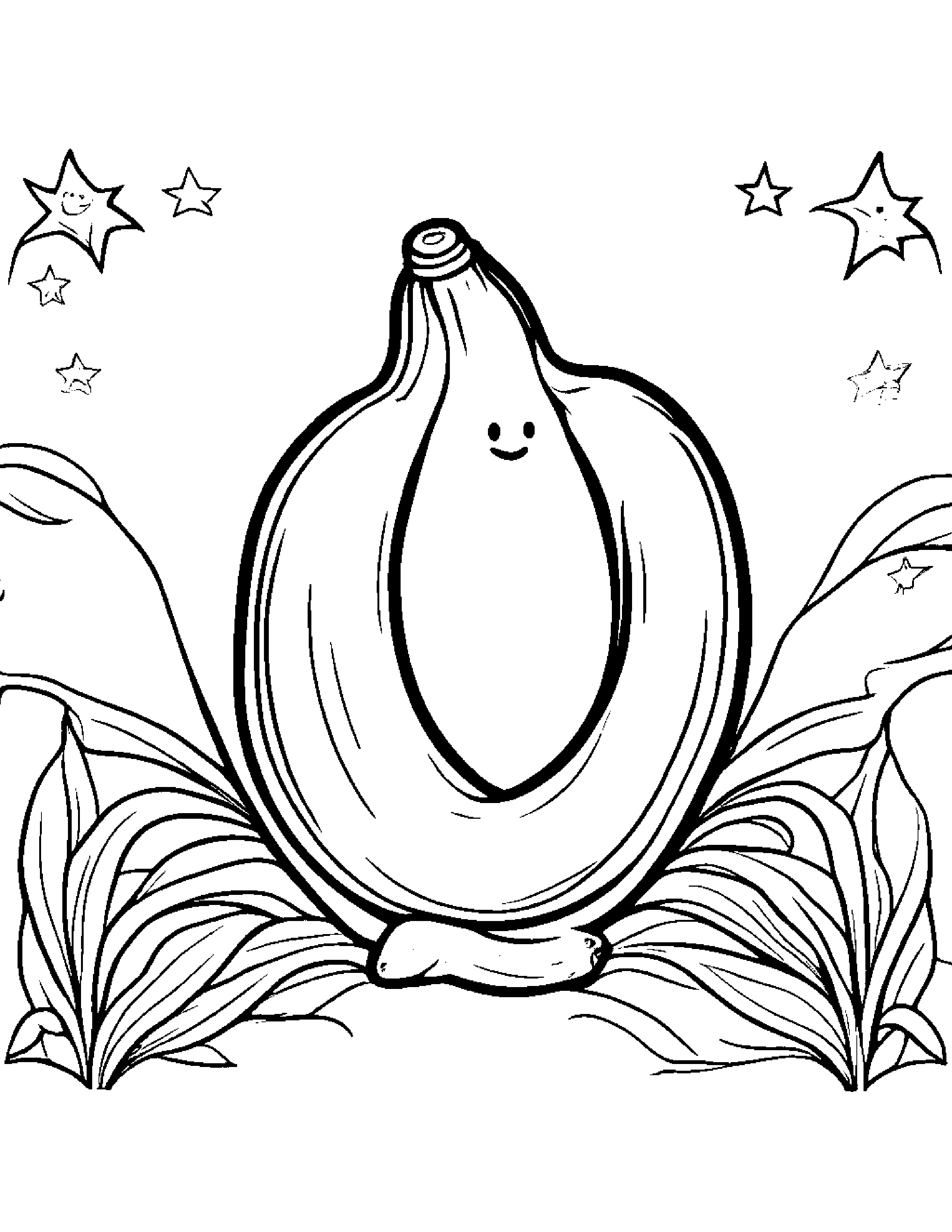 Banana With A Friendly Star #2 Coloring Page (Free Printable PDF)