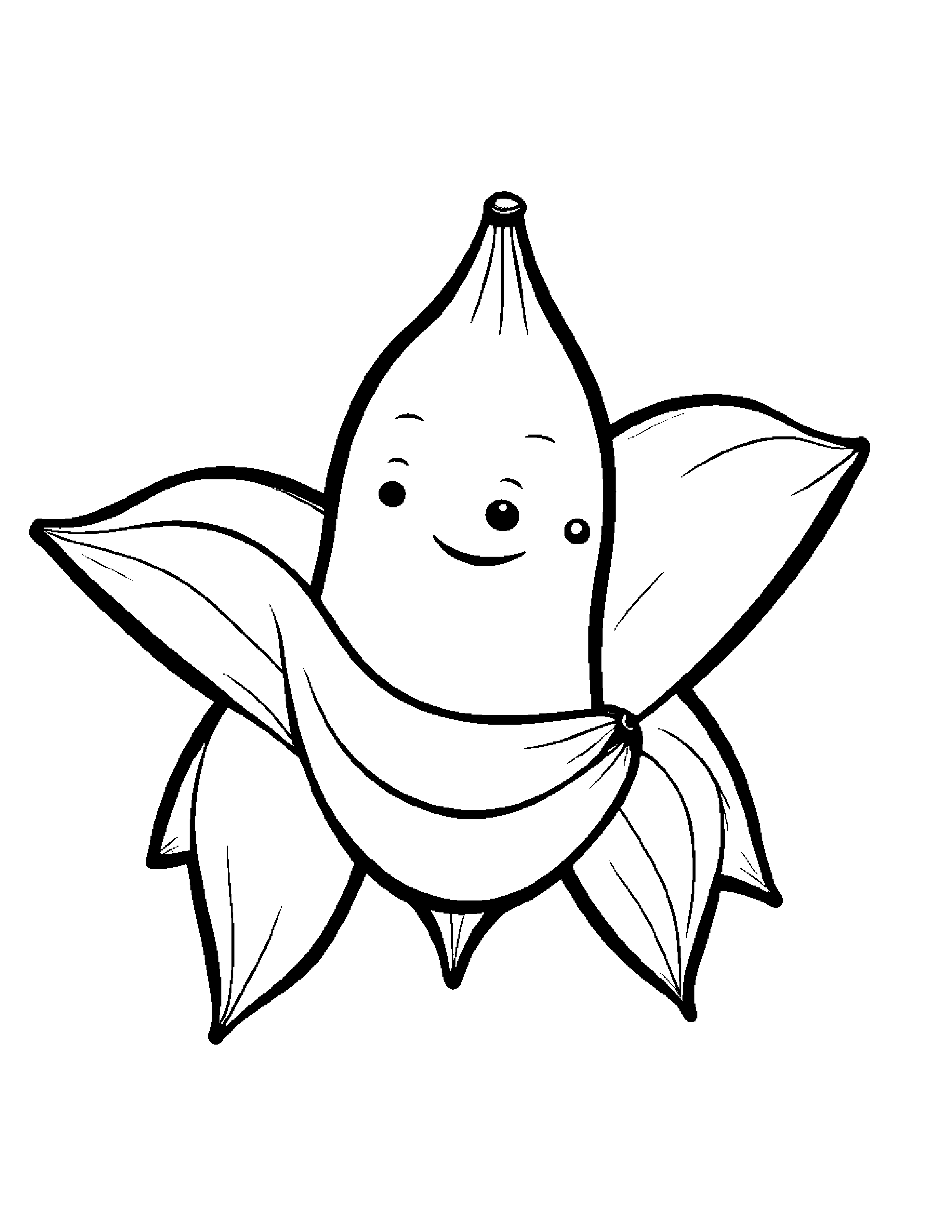 Banana With A Friendly Star Coloring Page (Free Printable PDF)