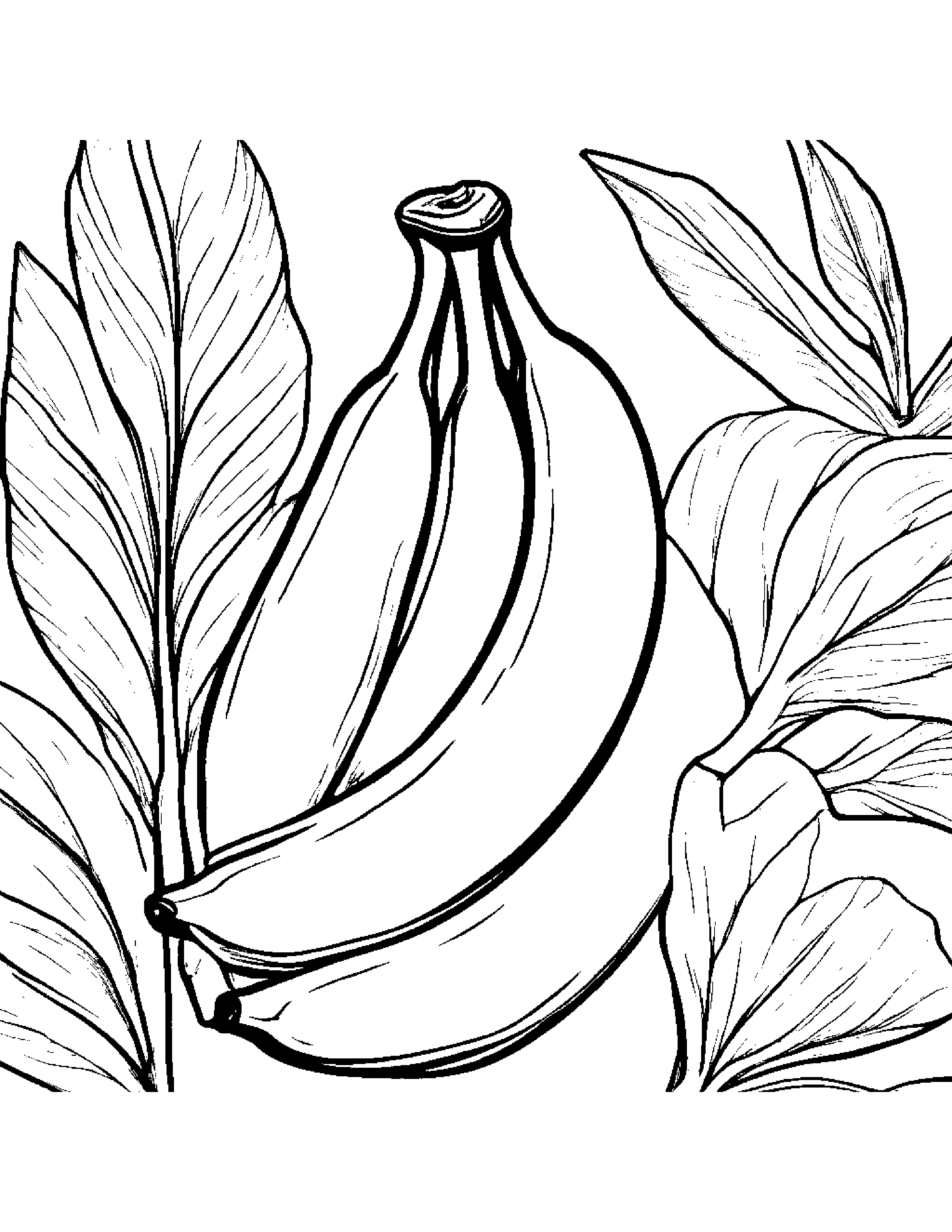 Banana With A Leaf Sprig #5 Coloring Page (Free Printable PDF)