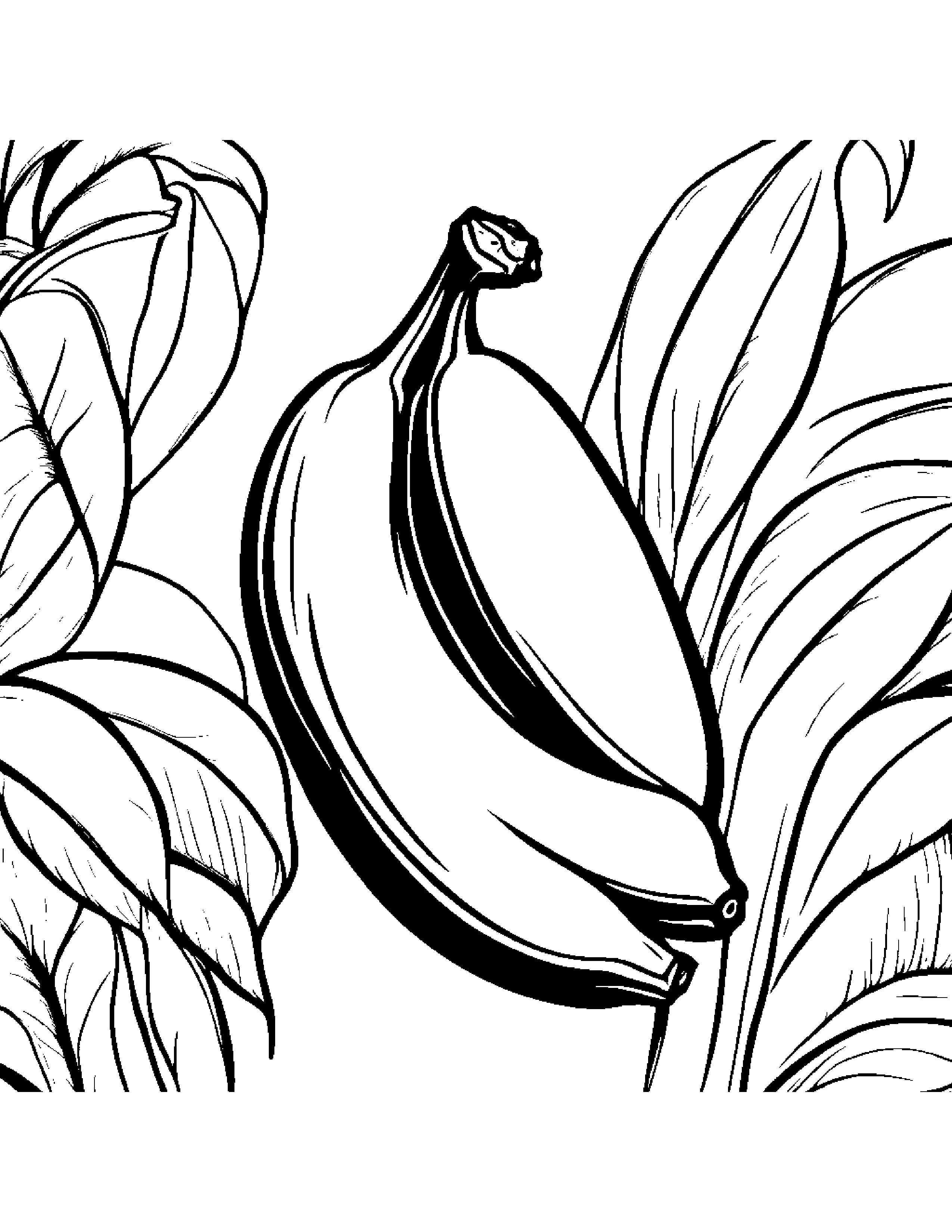 Banana With A Leaf Sprig Coloring Page (Free Printable PDF)