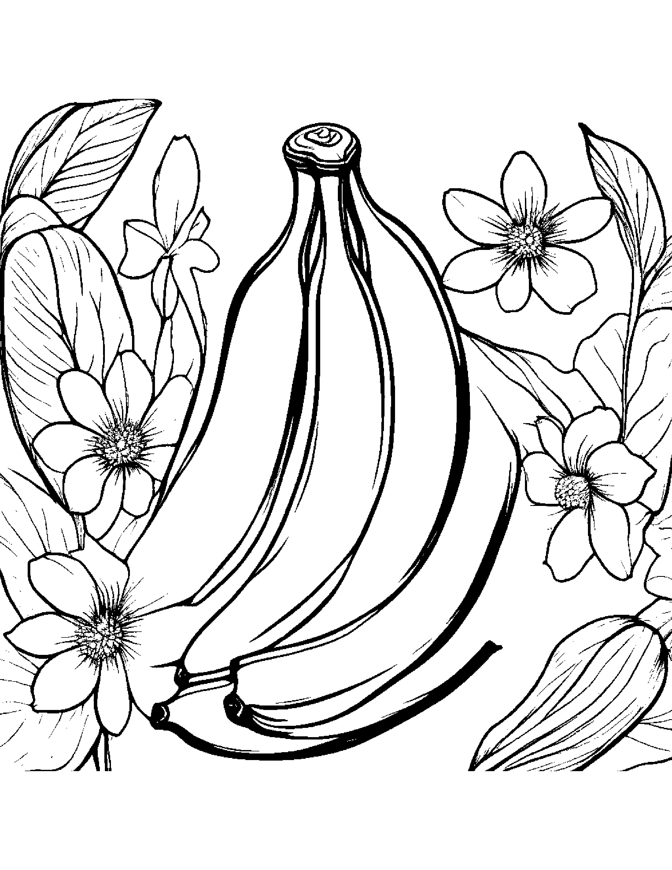 Banana With A Small Flower #4 Coloring Page (Free Printable PDF)