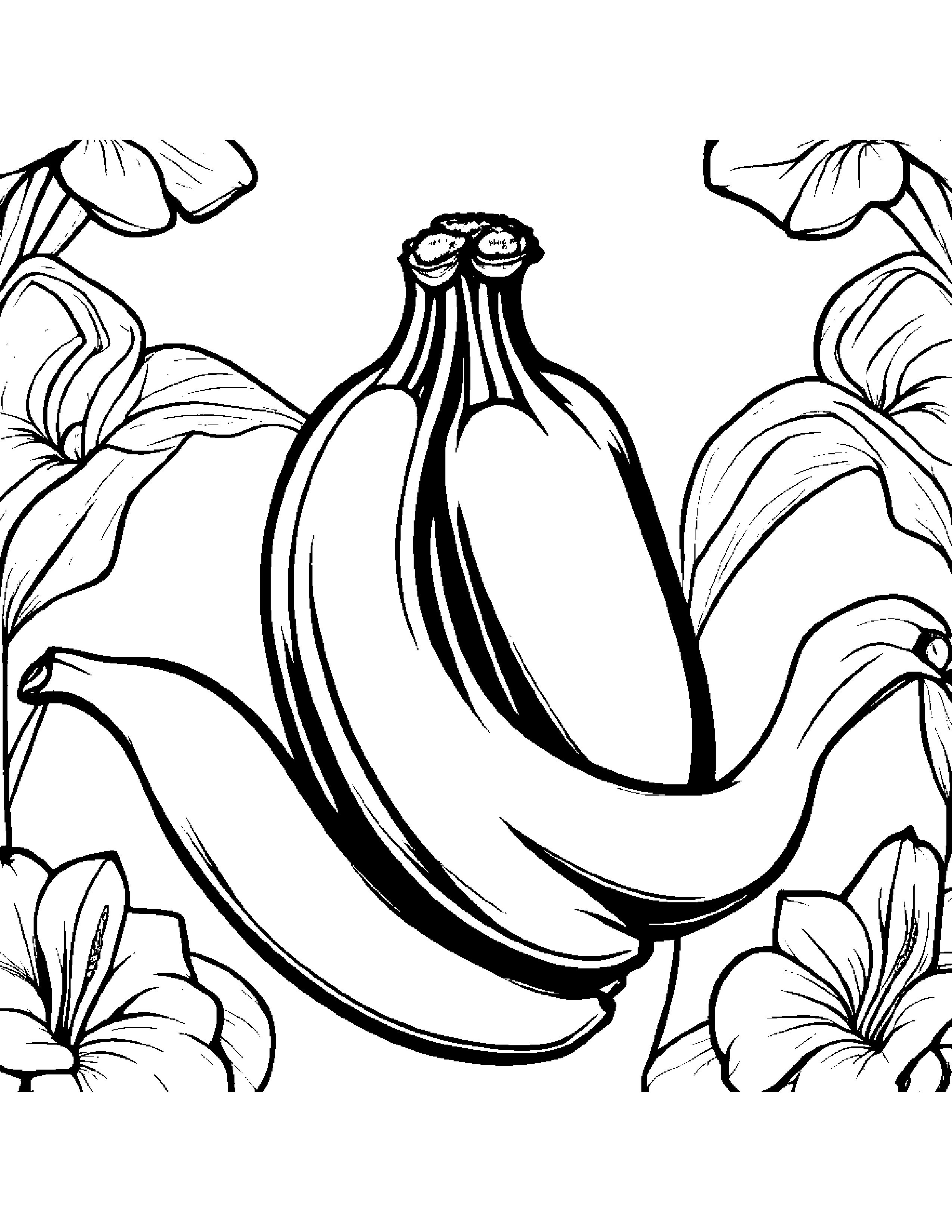 Banana With A Small Flower Coloring Page (Free Printable PDF)