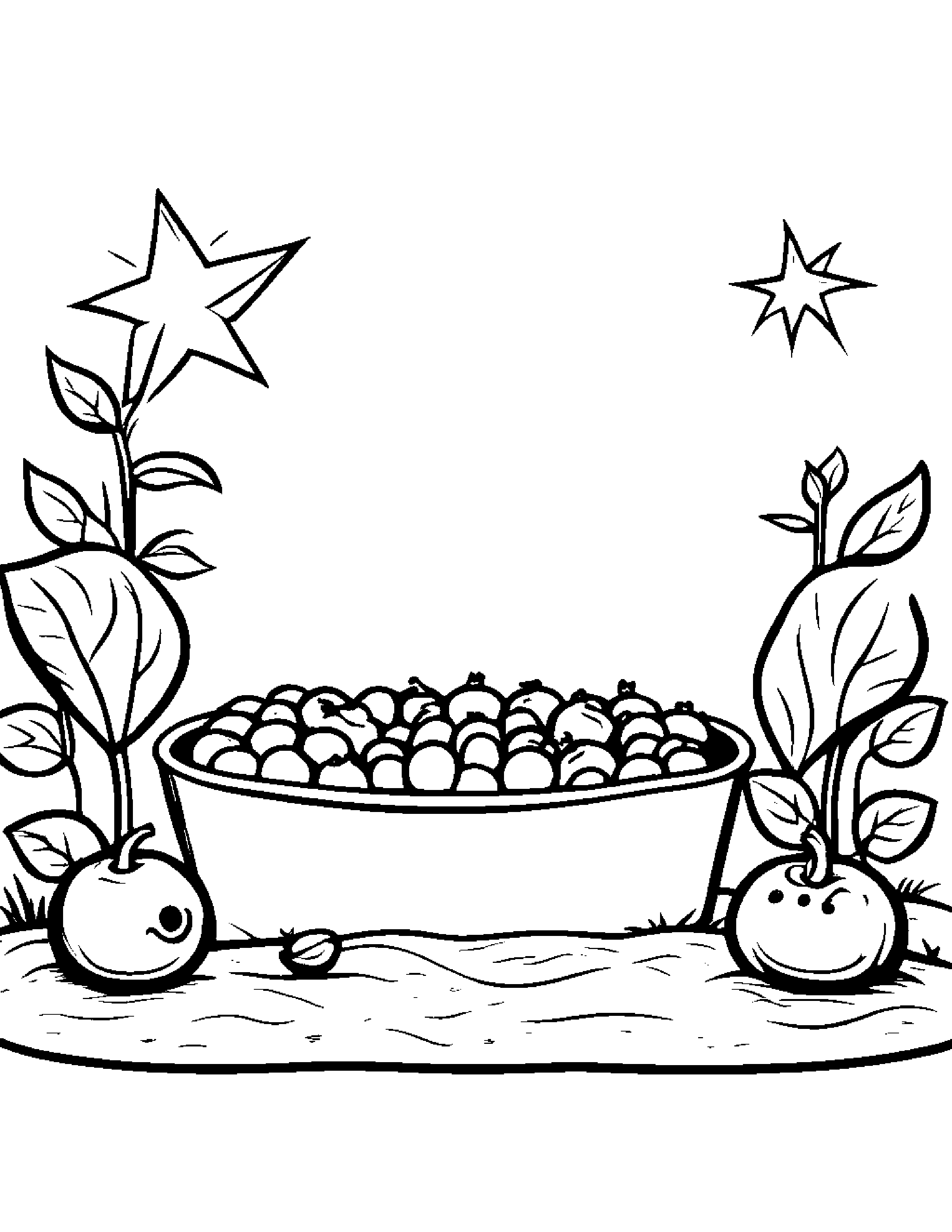 Blueberries With A Friendly Star Beside A Sandbox Coloring Page (Free Printable PDF)