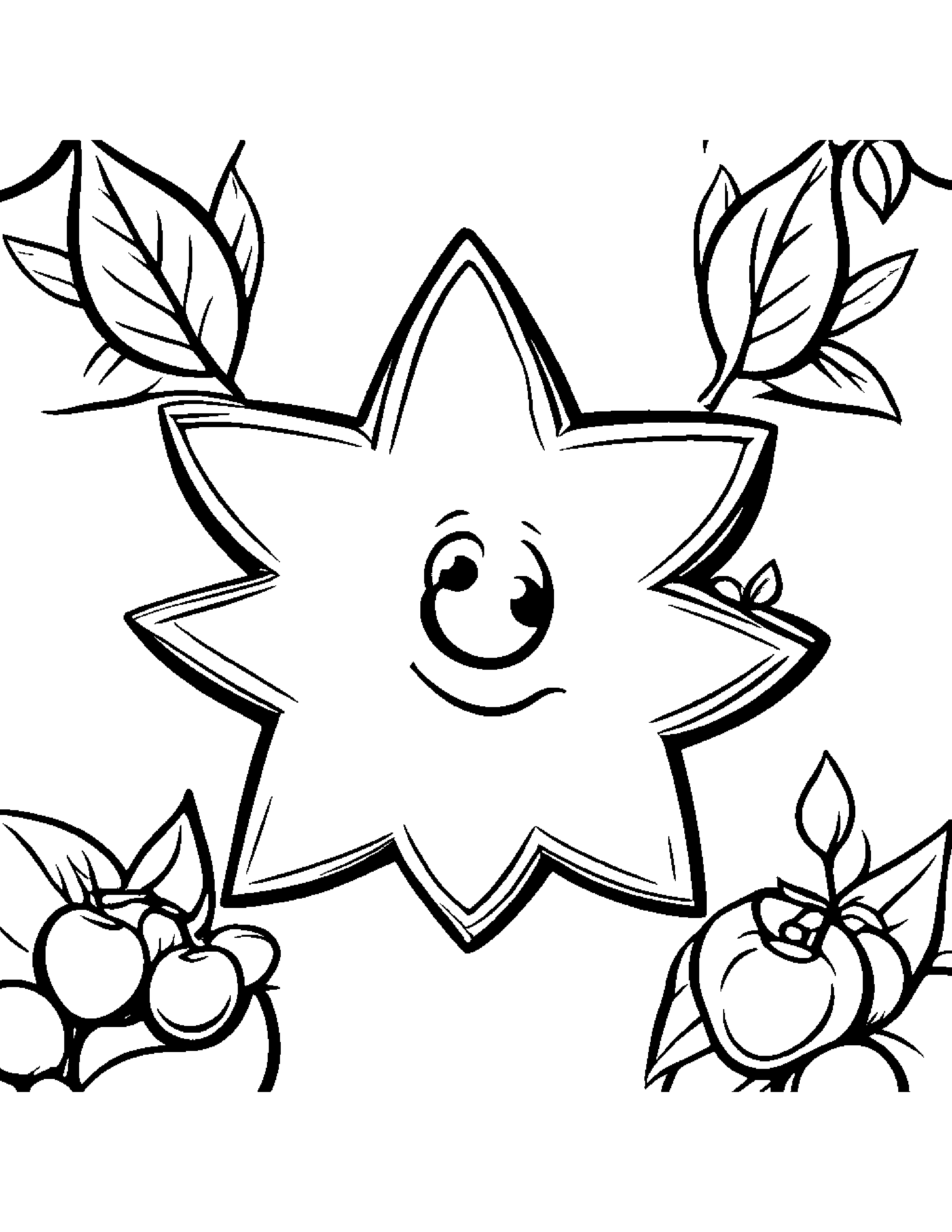 Blueberries With A Friendly Star Coloring Page (Free Printable PDF)